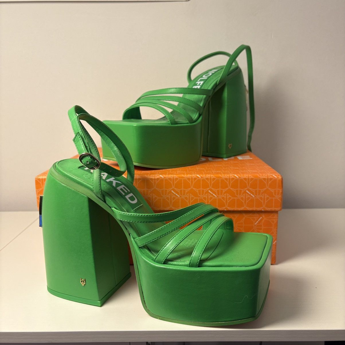 NAKED WOLFE Green Leather Platform Sandals Size US 7 / IT 37 - 1 Thumbnail