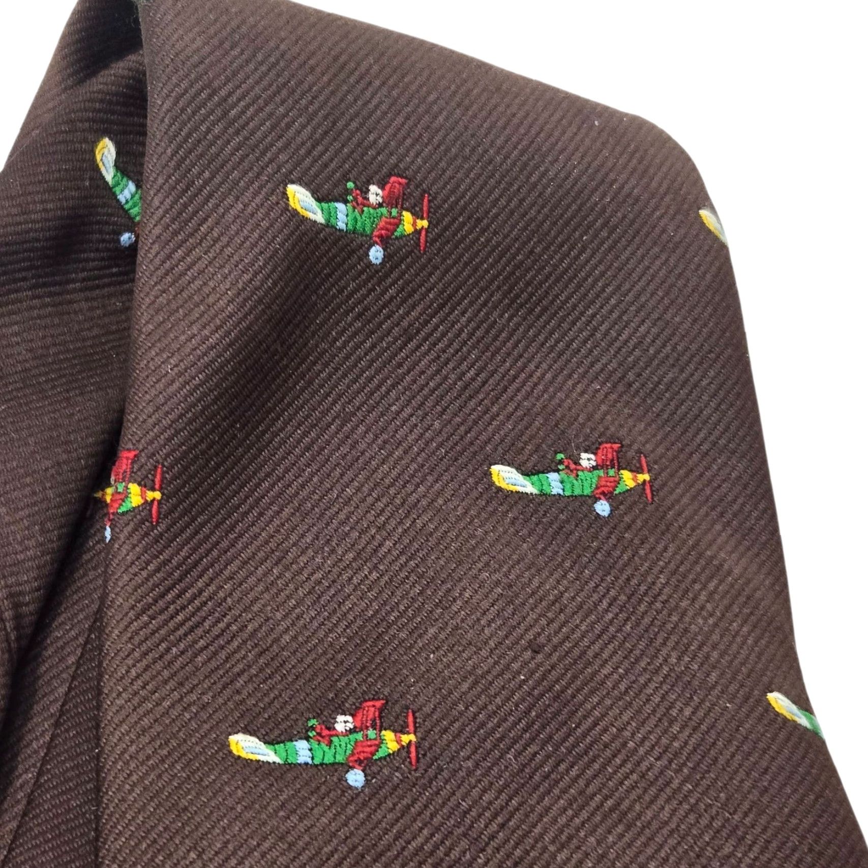 Vintage VINTAGE Webster Mens Wear Embroidered Planes Neck Tie Brown 1950s 54" MCM Mens Size ONE SIZE - 2 Thumbnail