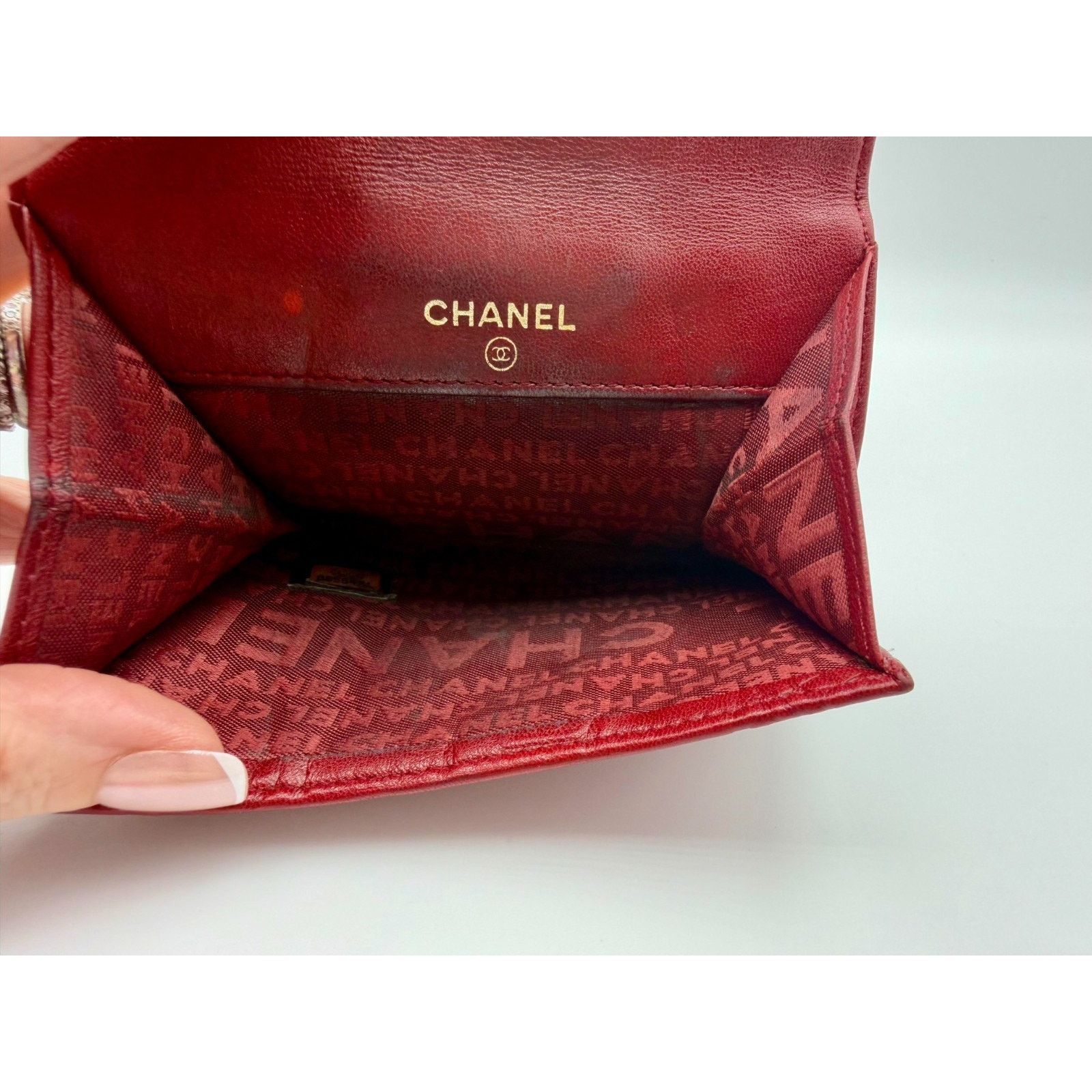 Chanel CHANEL l Icon Coco Women's Wallet Red Lambskin Bifold COA Size ONE SIZE - 12 Thumbnail