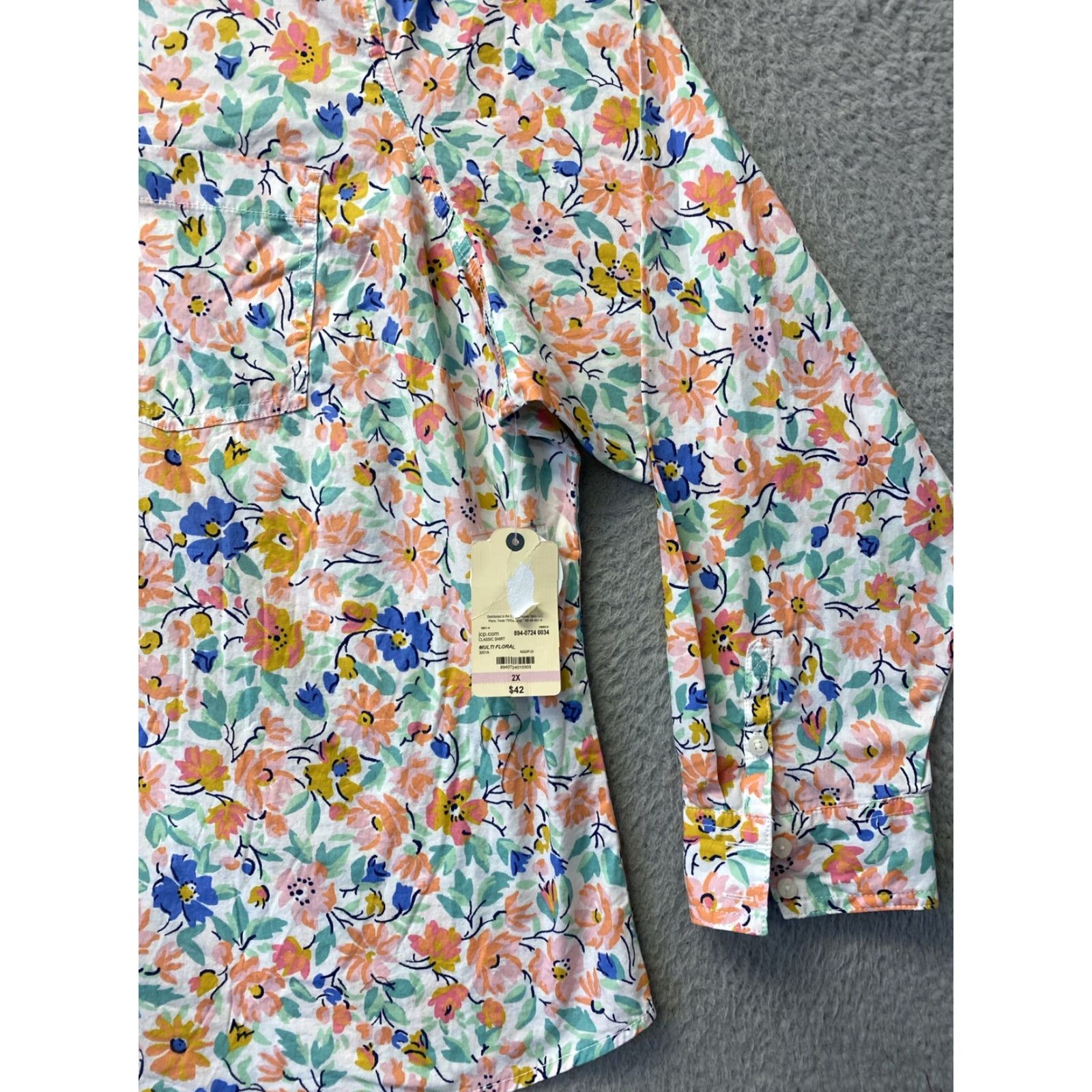 Pinko VINTAGE St John’s Bay Women's Button-Up Top 2XL Pink Floral Casual Long Sleeve Business Workwear Size XXL / US 16-18 / IT 52-54 - 2 Thumbnail