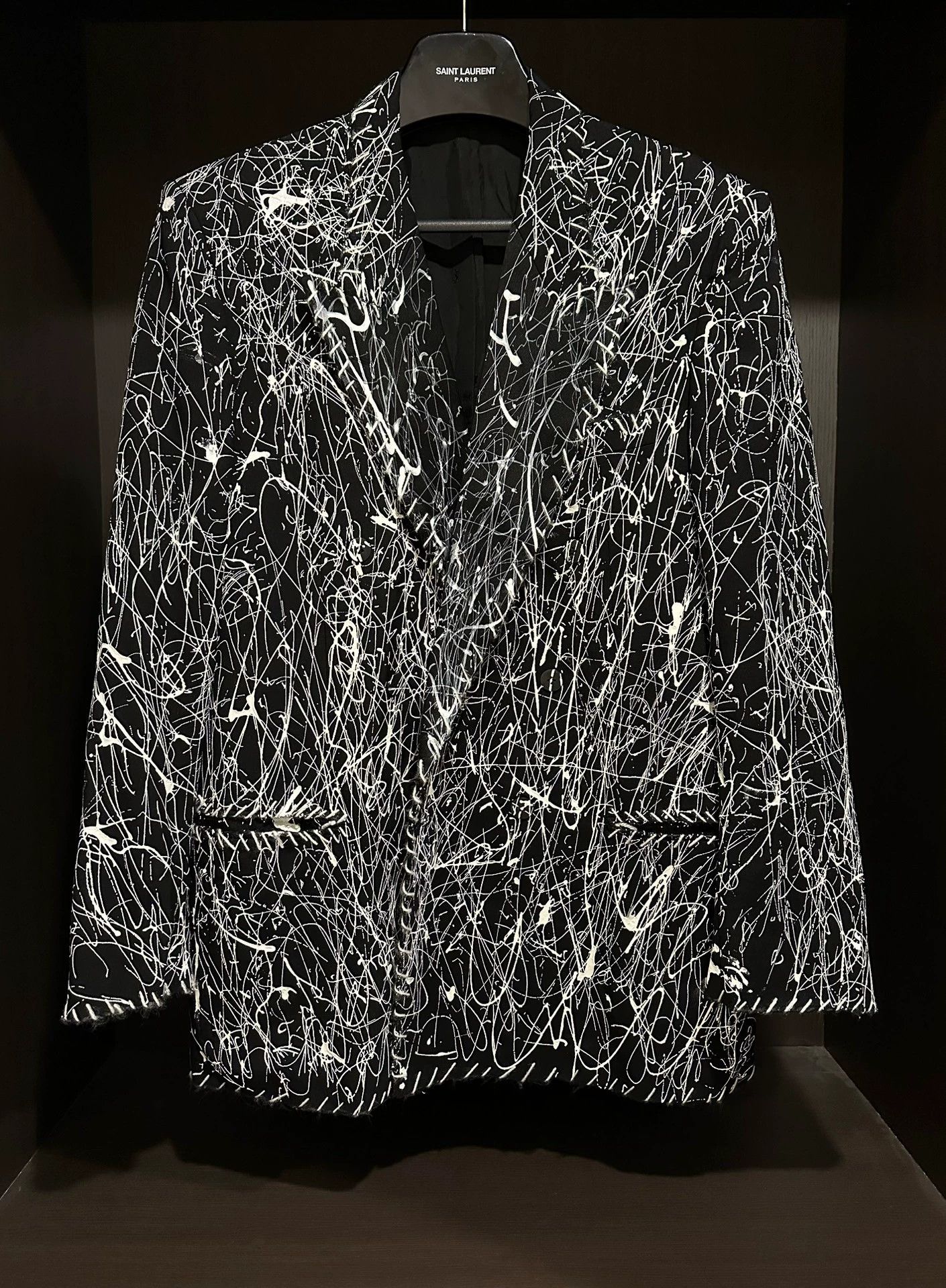 Yves Saint Laurent YVES SAINT LAURENT 80s Hand-Painted Ink Blazer 50 Size 50R - 1 Thumbnail