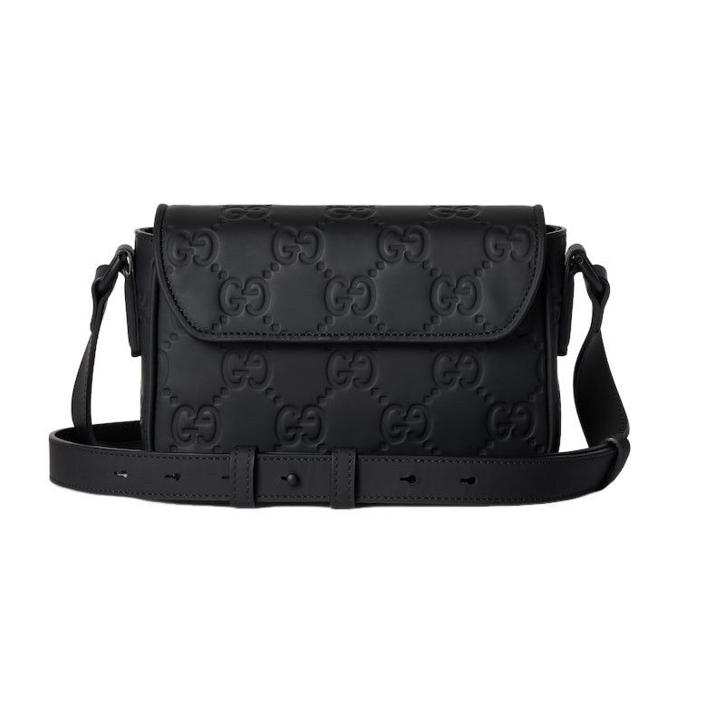 Gucci GUCCI $1550 Black Rubber-Effect Leather Mini Messenger Bag N Size ONE SIZE - 3 Thumbnail