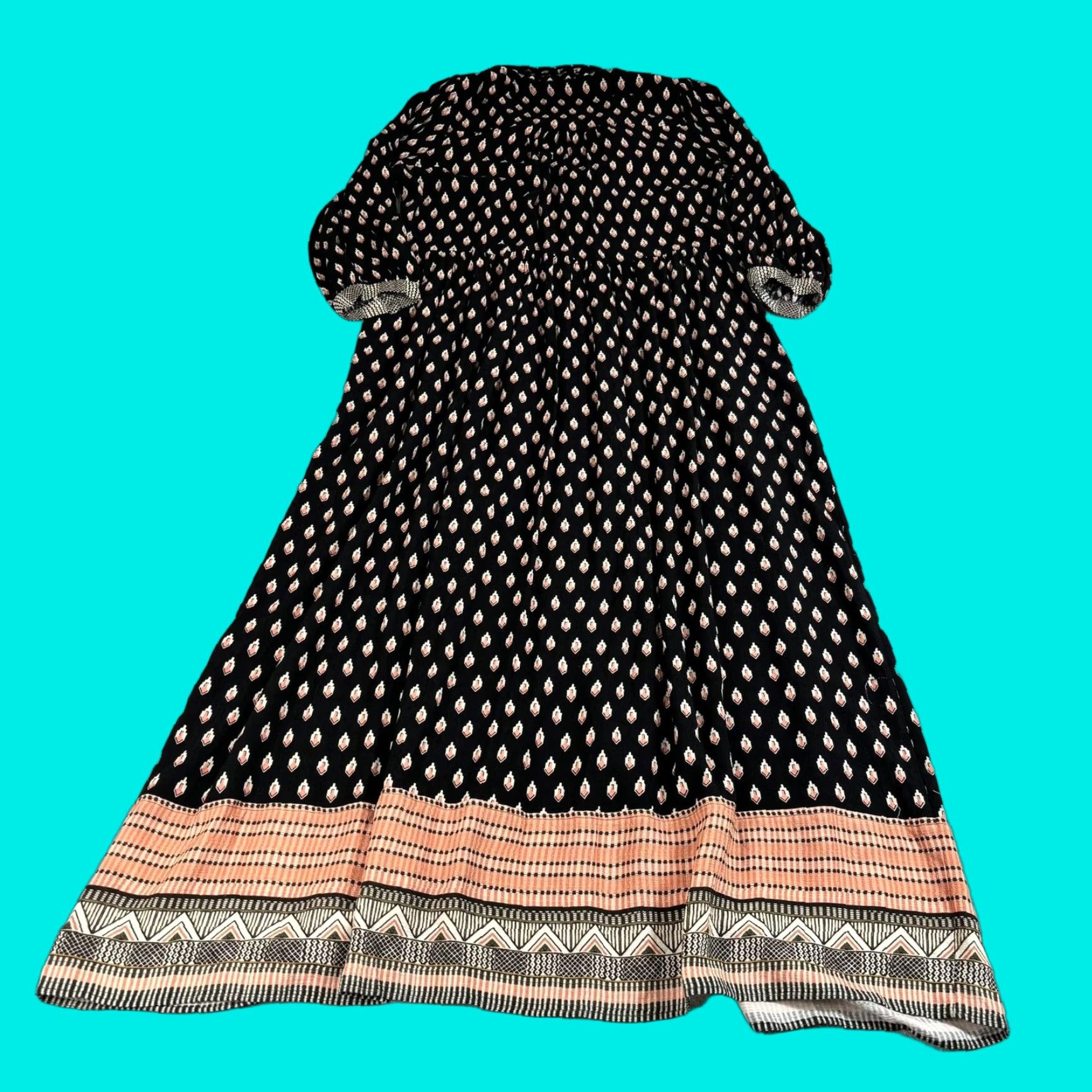 Vintage Maeve Shirt Dress Women 8 Black Geometric Maxi Belted Boho Pockets Size M / US 6-8 / IT 42-44 - 1 Thumbnail