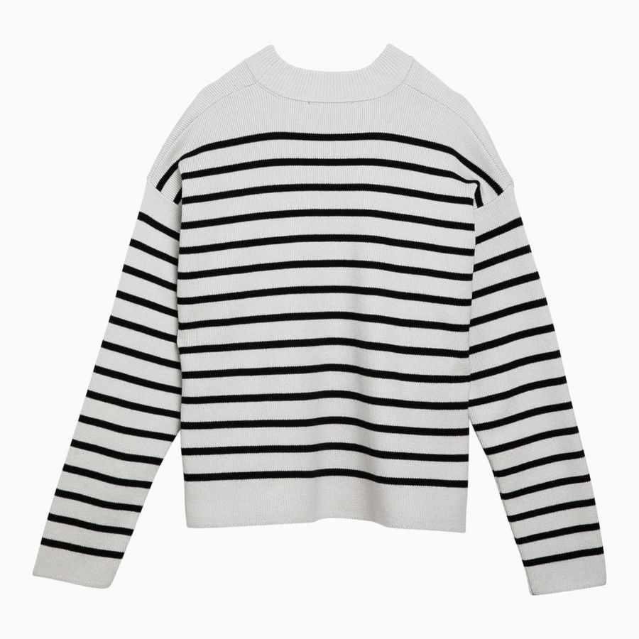 AMI o1d2blof0724 Striped Cotton Wool Jumper Chalk White & Black Size XS / US 0-2 / IT 36-38 - 2 Thumbnail