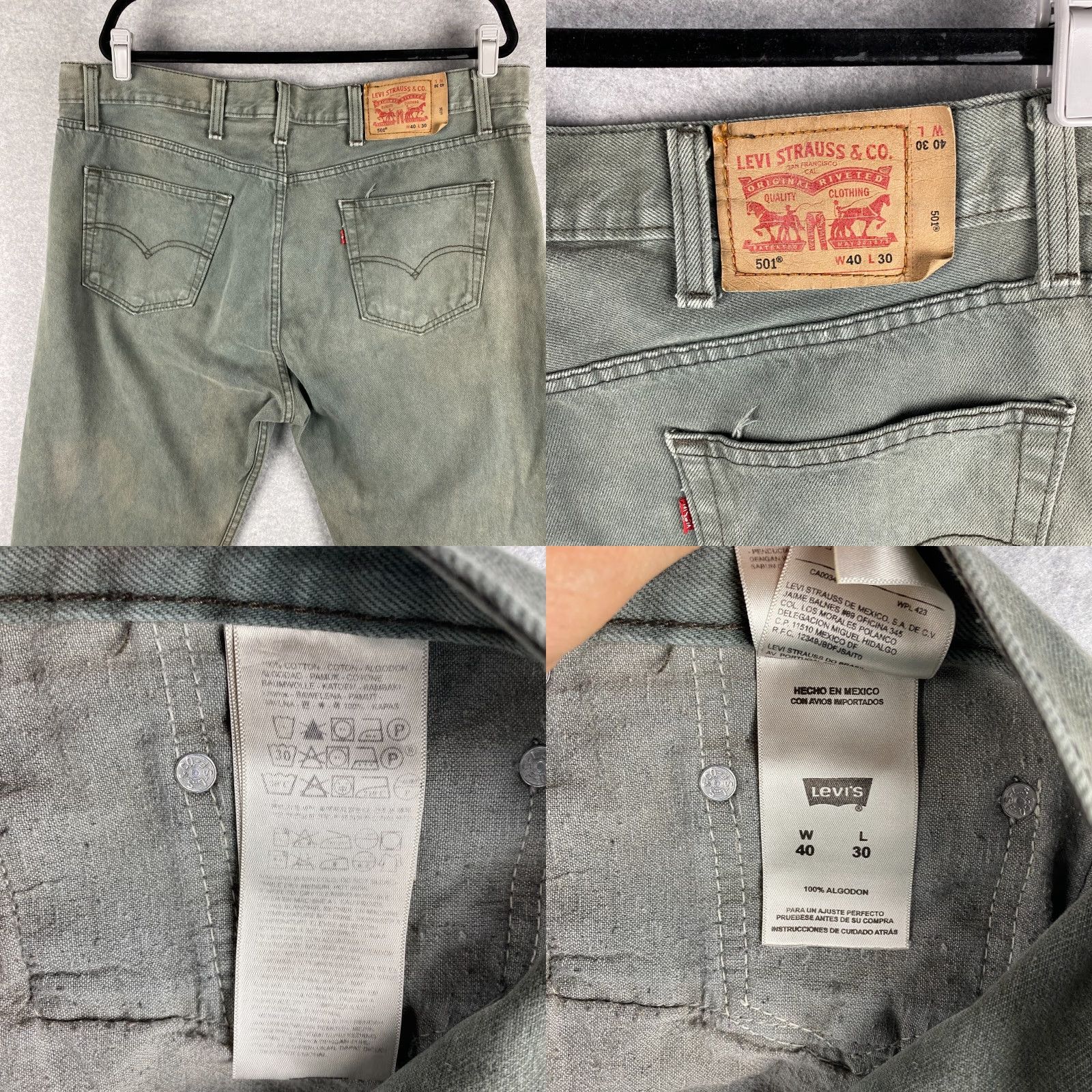 Levi's VINTAGE Levis 501 Jeans Men Gray Dark Wash 40 x 30 Regular Straight Button Fly 5-Pocket Denim Cotton Blend Distressed Modern Mens Size US 40 / EU 56 - 9 Thumbnail