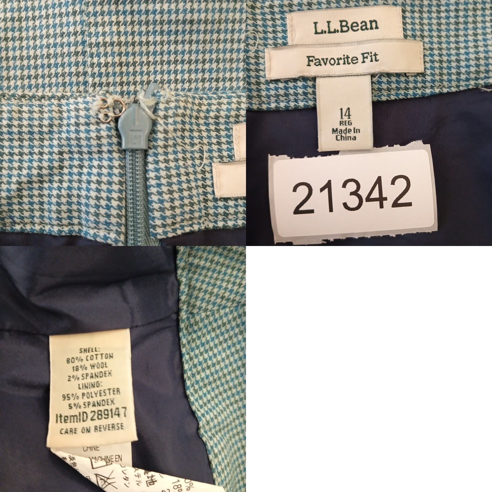 Vintage LL Bean Skirt Knee Length Blue Houndstooth Pockets Lined Slit Size 14 Women Wool Cotton Spandex Regular Straight Pencil Vintage: No Size 36" / US 14 / IT 50 - 8 Thumbnail