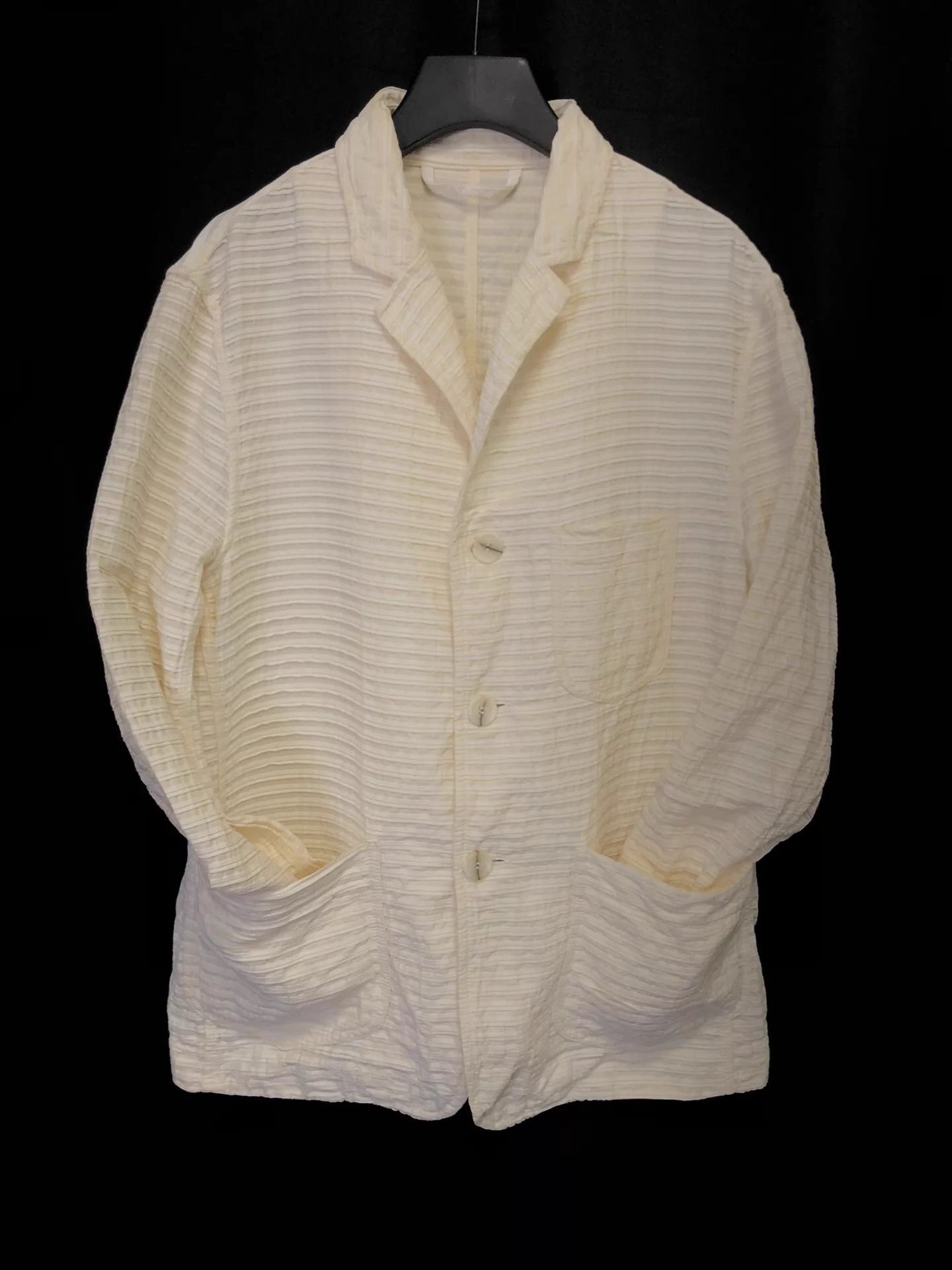 Casey Casey casey casey Cream Ruffled Stripe Buffalo Horn Button Jacket Size US S / EU 44-46 / 1 - 3 Thumbnail