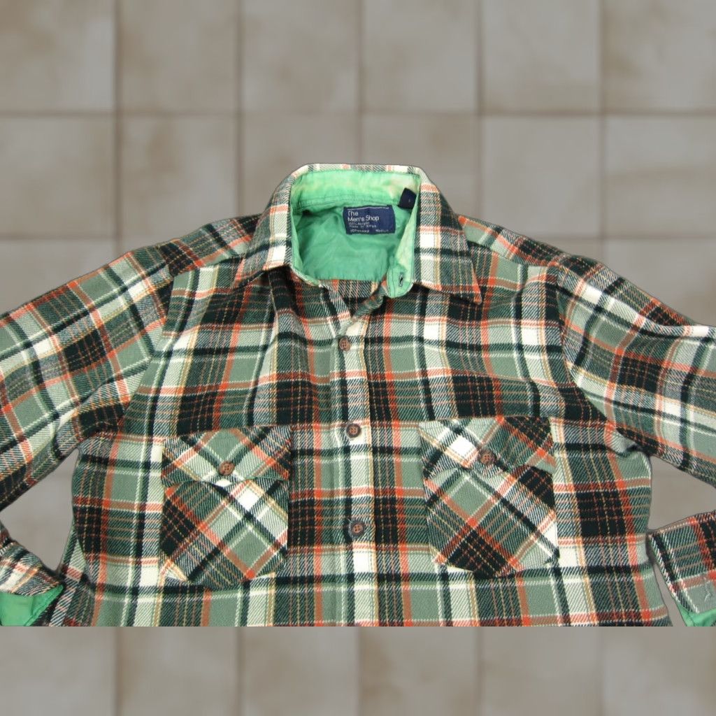 JCPenney VINTAGE JC Penney Shirt Mens Adult Medium Green Orange Flannel Button-Up 60s 70s 80s USA Size US M / EU 48-50 / 2 - 1 Thumbnail