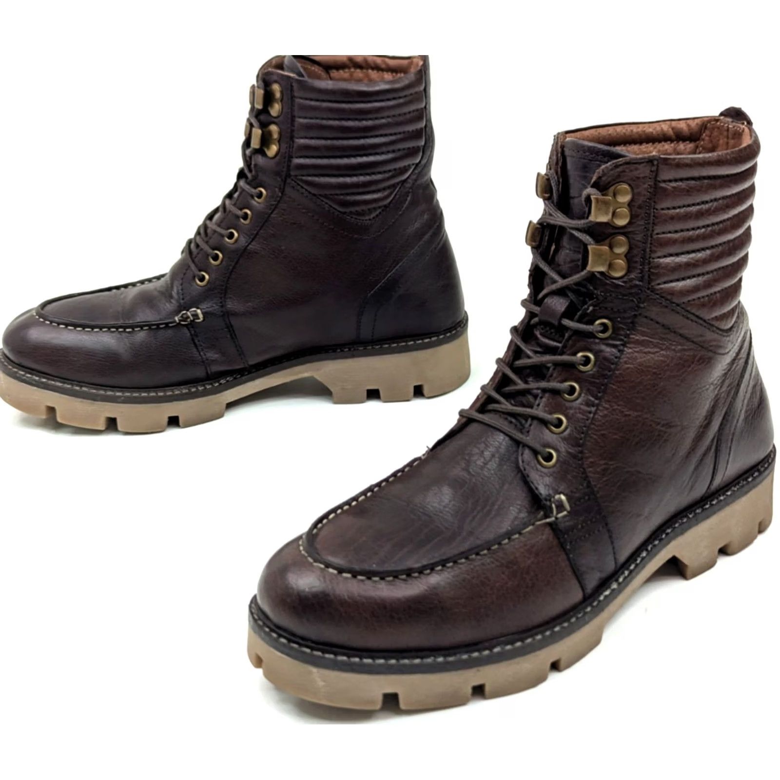 Lands' End Lands End Leather Lug Hiker Boots Men 9D Brown Mid Calf 8" Tall EUC Lace Up Boot Mens Brown Leather Lug Hiker 9D Size US 9 / EU 42 - 2 Thumbnail