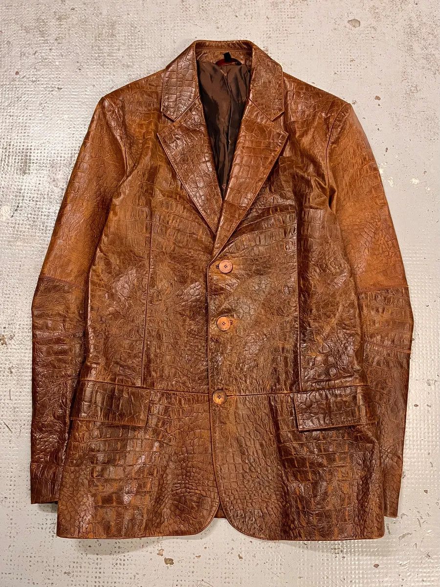 FW2000 Roberto Cavalli Brown Crocodile Embossed Leather Blazer Jacket