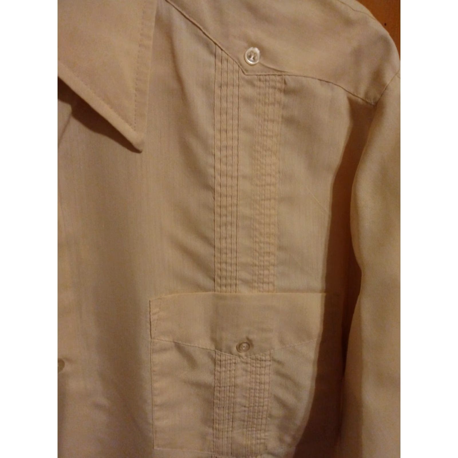 Vintage VINTAGE ROMANI Shirt Mens M Yellow Button-Up Long Sleeve Collared 70s Retro All Seasons Easy Care Pockets Size 40R - 2 Thumbnail