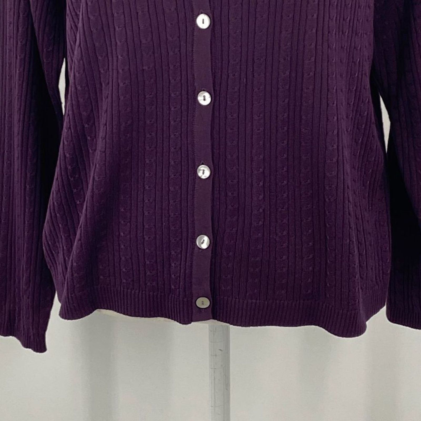 Robert Talbott Talbots Petite L Purple Silk Cable Knit Cardigan Sweater Size L / US 10 / IT 46 - 5 Thumbnail