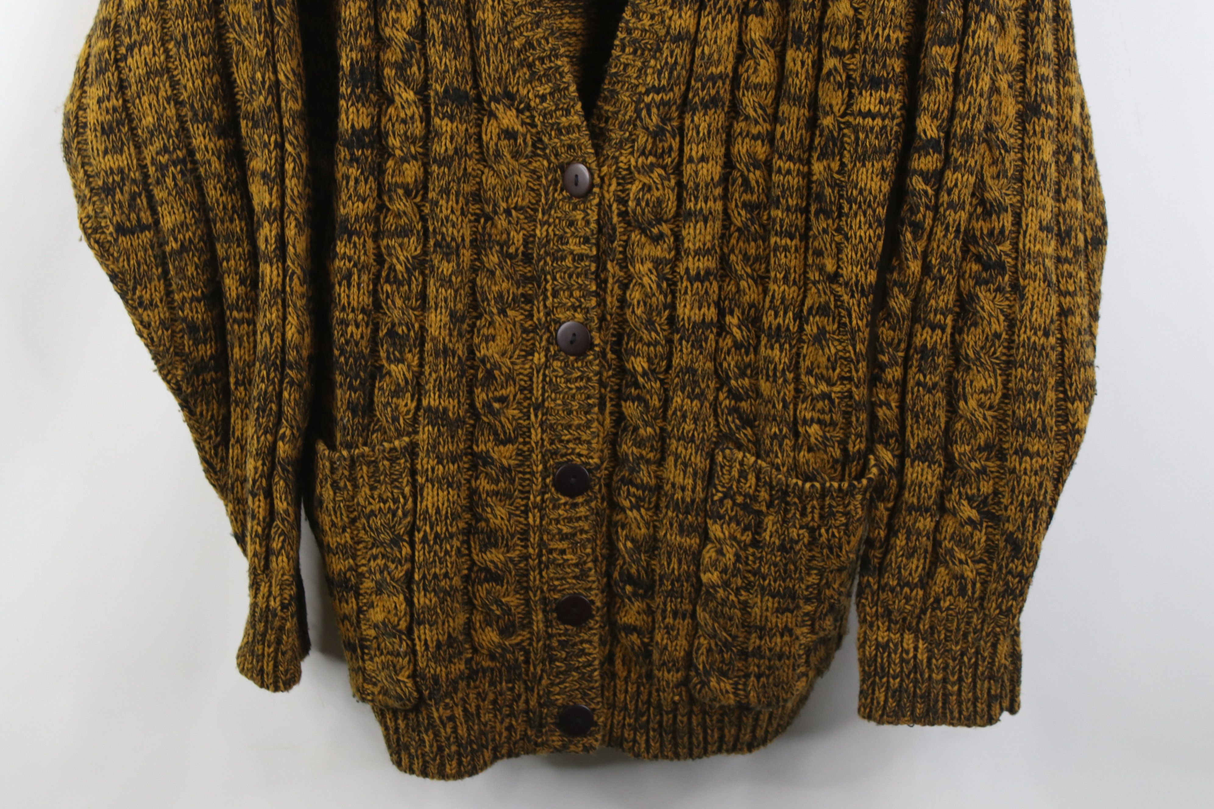 Vintage Vintage 90s Streetwear Chunky Knit Cardigan Sweater Yellow Size XXL / US 16-18 / IT 52-54 - 3 Thumbnail