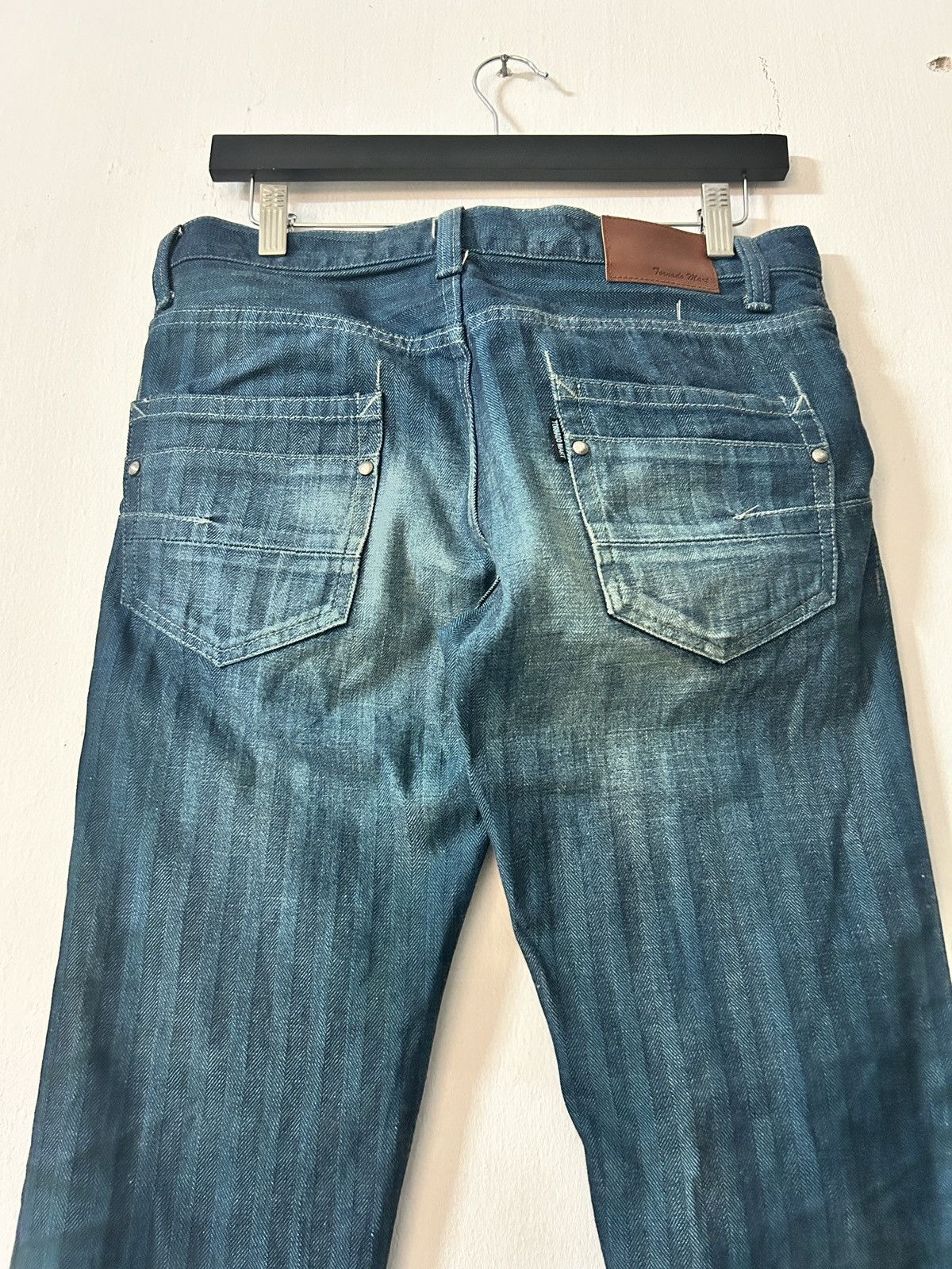 Tornado Mart Tornado Mart Striped Waxed Denim Flared Jeans Size US 31 - 8 Thumbnail