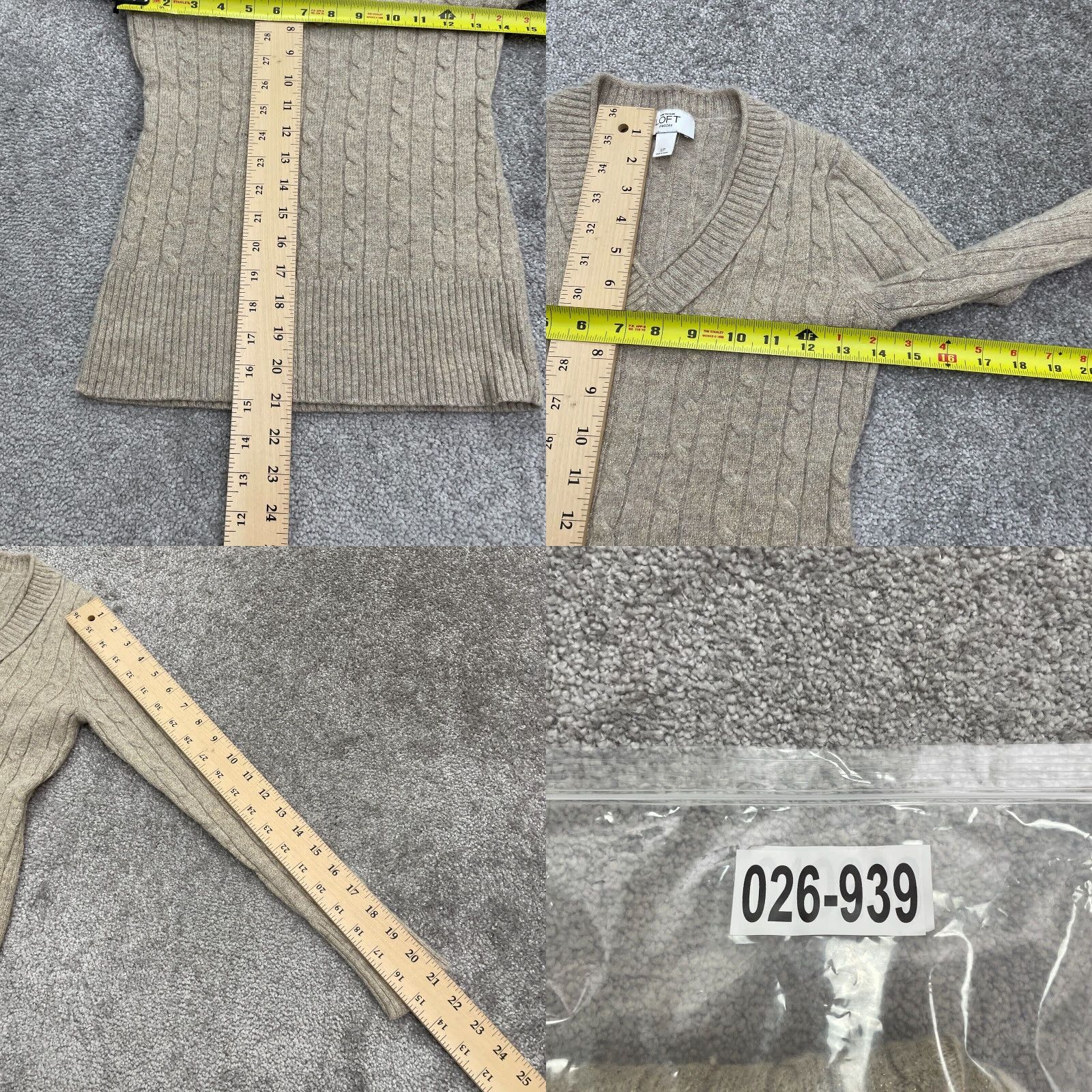 Loft LOFT Sweater Womens Petites PS Brown Pullover Cable-Knit V-Neck Knit Cotton Blend Long Sleeve Solid Womens Size S / US 4 / IT 40 - 8 Thumbnail