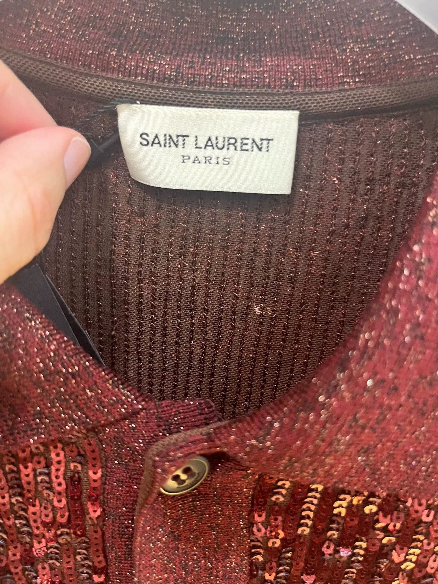 Saint Laurent Paris Saint Laurent Sequin Long Sleeve Polo T-Shirt Size US M / EU 48-50 / 2 - 4 Thumbnail