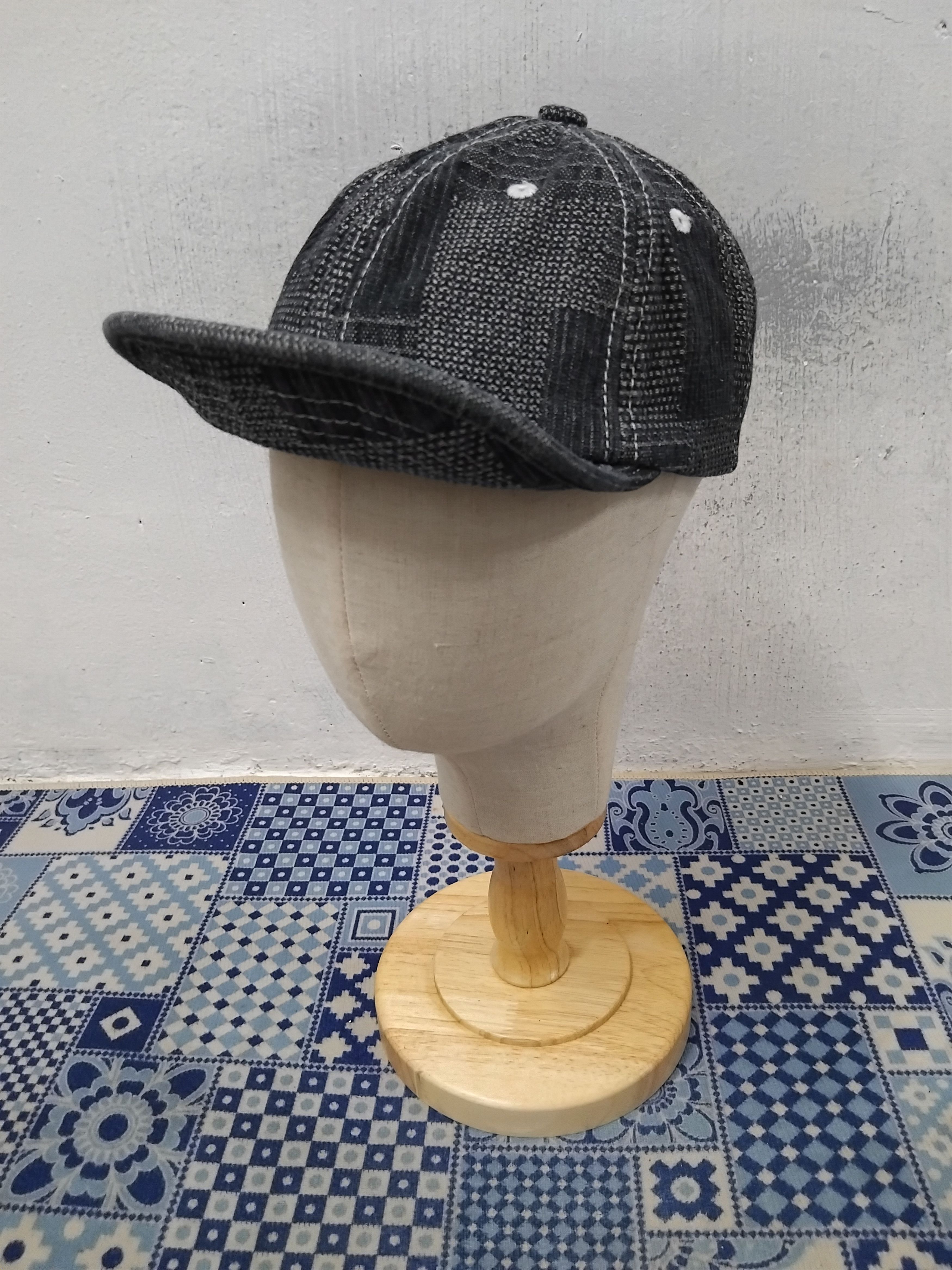 If Six Was Nine Shashiko print black colour kapital inspired cap Size ONE SIZE - 1 Thumbnail