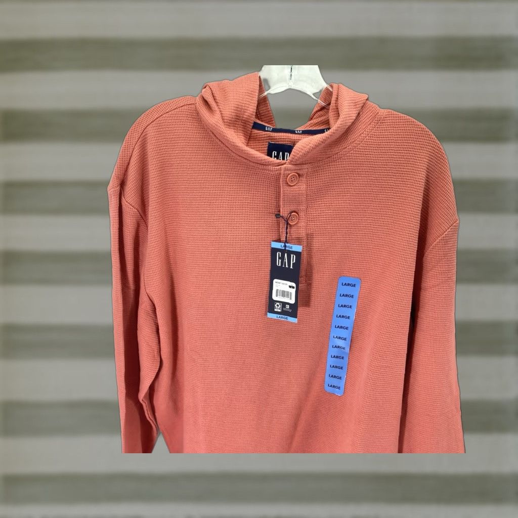 Gap **Gap Men's Large Waffle Henley Hoodie Pullover Orange Long Sleeve** User: Gap Men's Large Waffle Henley Hoodie Pullover Long Sleeve Orange NWT Size US L / EU 52-54 / 3 - 1 Thumbnail