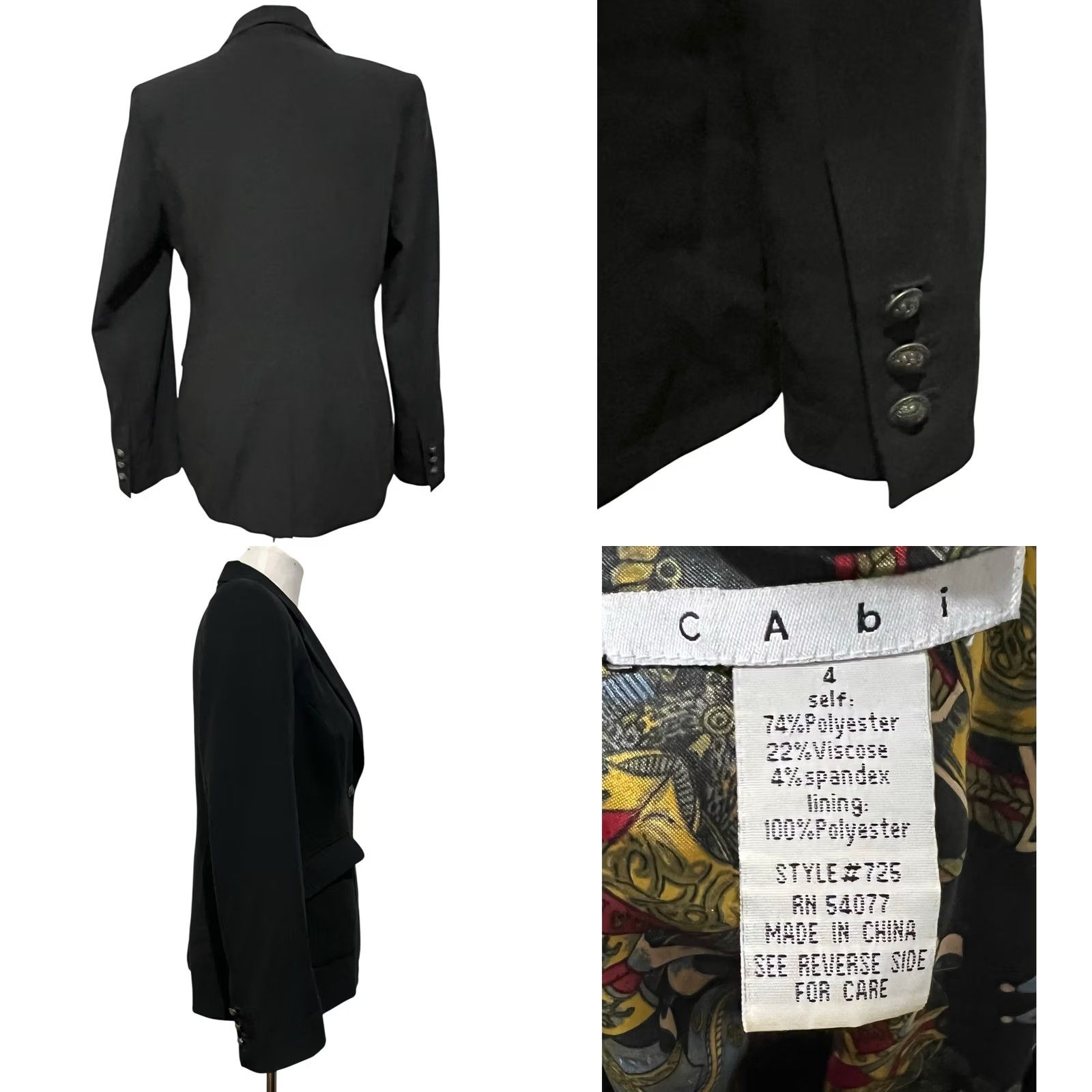 Vintage CAbi Black Suit Coat Blazer One-Button with Printed Lining Riding #725 Size 4 Jacket Women Office Dressy Blazer Mens Womens Girls Boys Size S / US 4 / IT 40 - 8 Thumbnail
