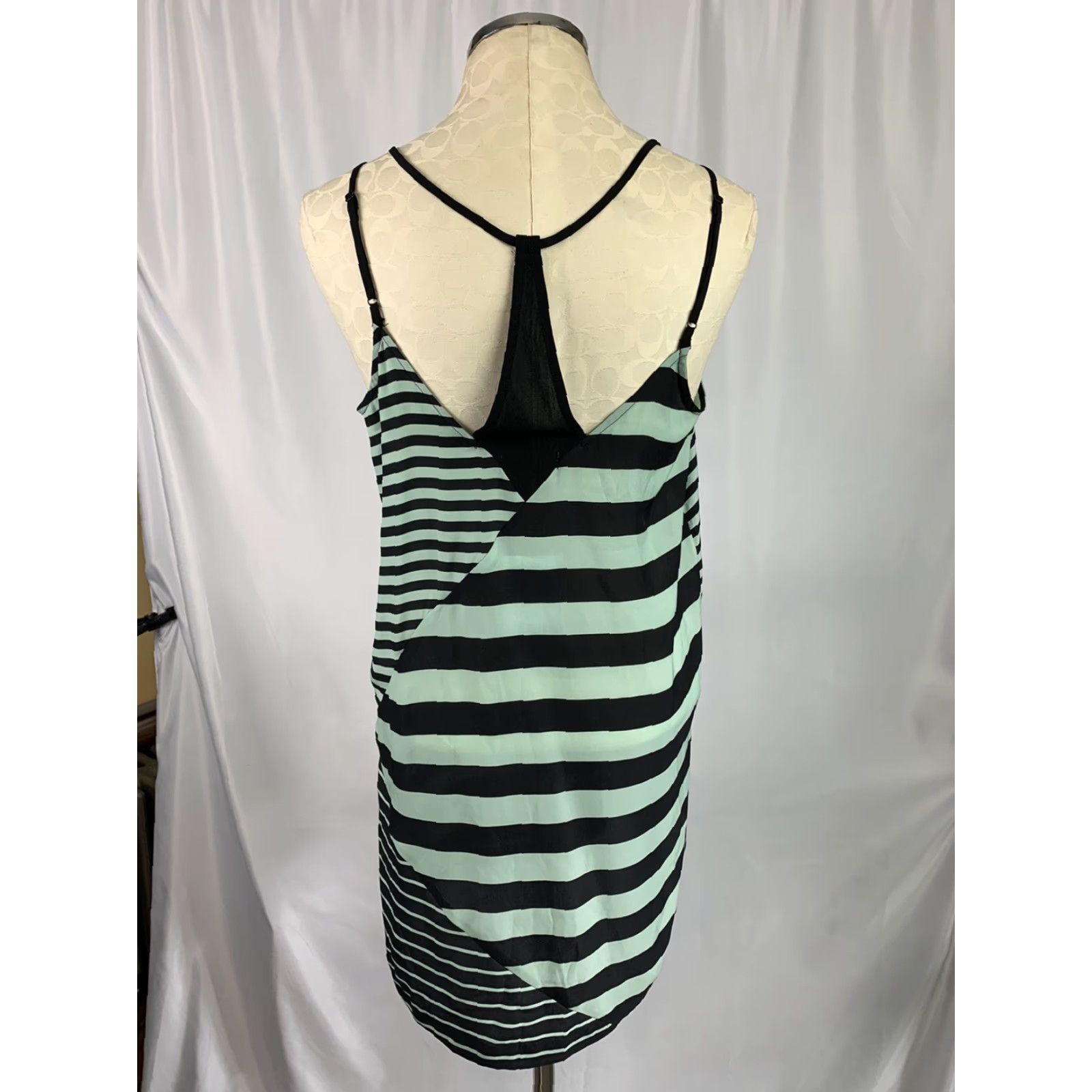 Urban Outfitters VINTAGE Large Silence + Noise Urban Outfitters Slip Dress Women's Stripe Moss Sheer Size L / US 10 / IT 46 - 6 Thumbnail