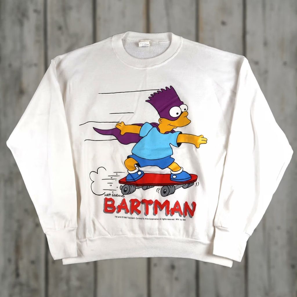 Vintage VINTAGE 90s The Simpsons Bartman Sweatshirt Mens L Large White Crewneck 1990 USA Size US L / EU 52-54 / 3 - 1 Thumbnail