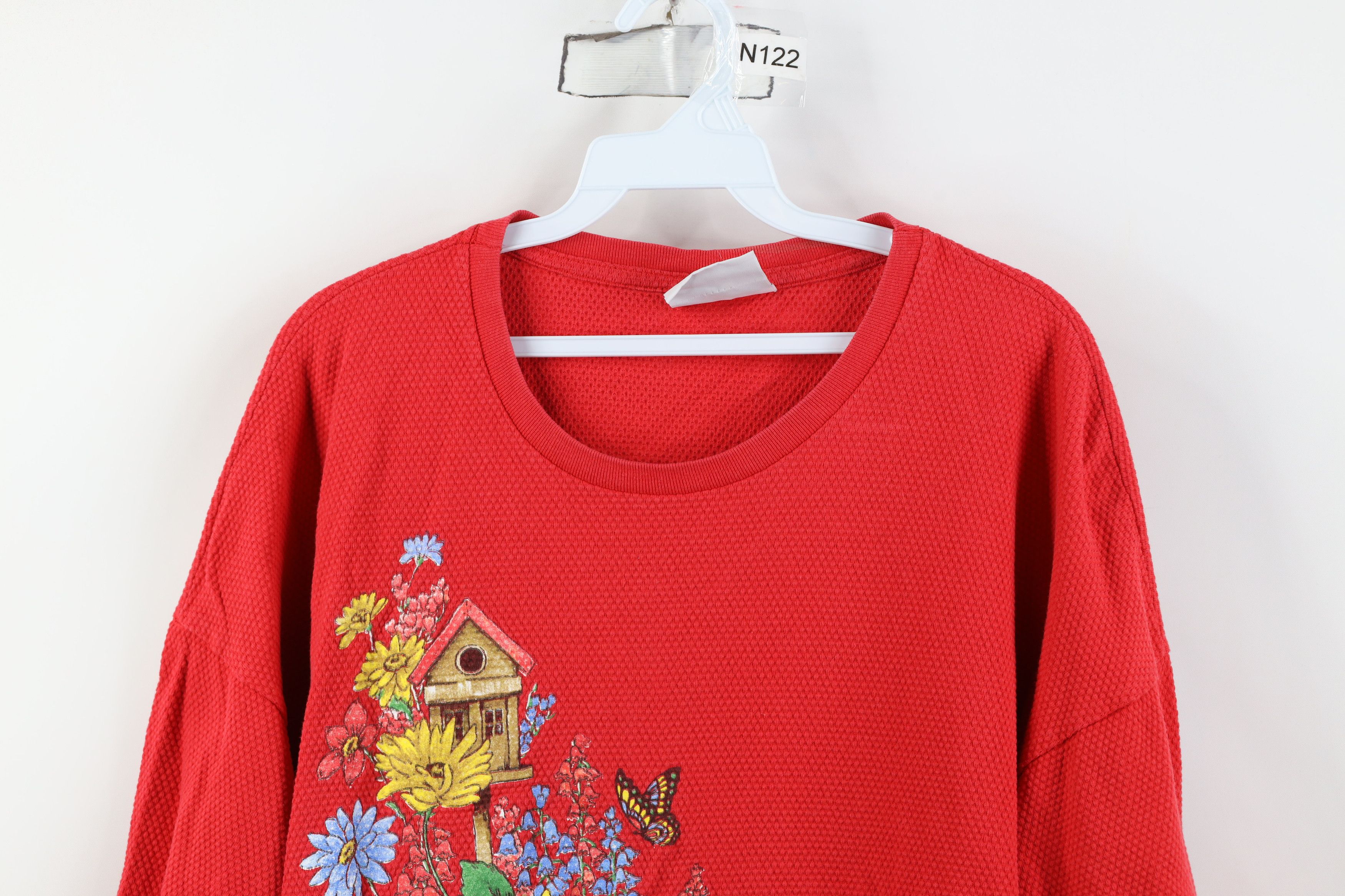 Vintage Vintage 90s Streetwear Knit Flower Butterfly T-Shirt USA Size 3XL / US 20-22 - 2 Thumbnail
