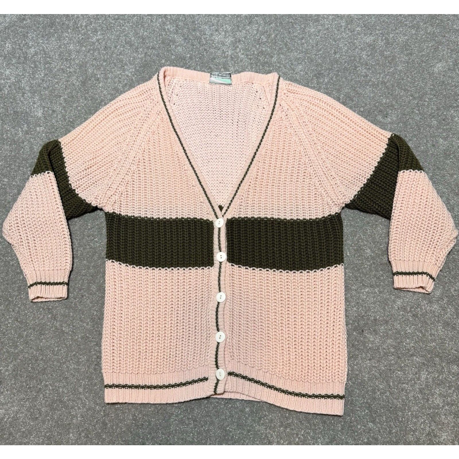 Vintage VINTAGE Deb Chunky Knit Cardigan Sweater Medium Peach Brown Preppy Academia 80s 90s Retro School Womens Mens Size M / US 6-8 / IT 42-44 - 2 Thumbnail