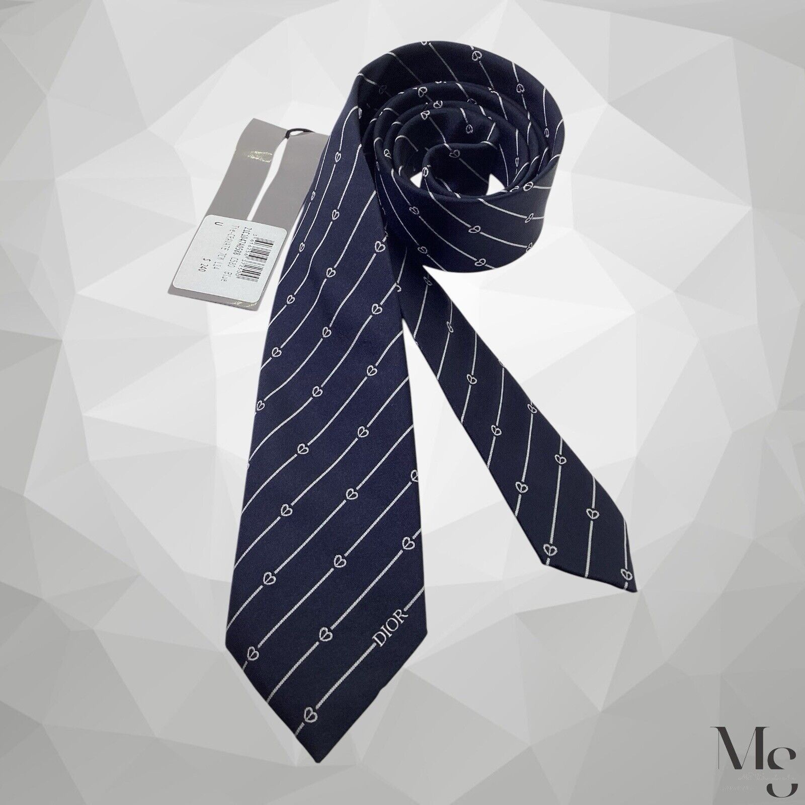 Dior $240 DIOR Blue Striped With Heart Print Silk Tie H.M In Ital Size ONE SIZE - 1 Thumbnail