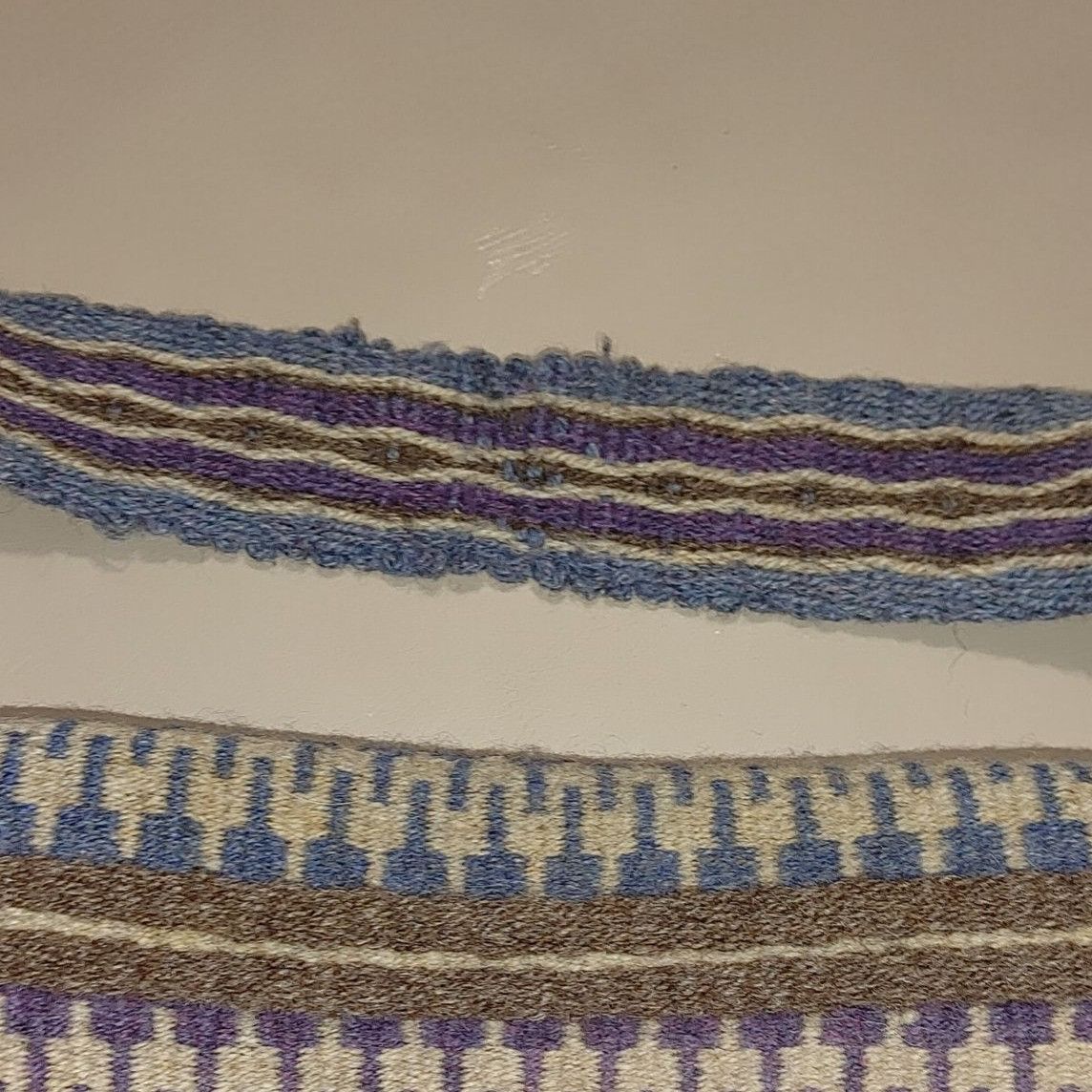 Other Handwoven Wool Shoulder Bag Blue White Brown Stripes Wood Bu Size ONE SIZE - 5 Thumbnail