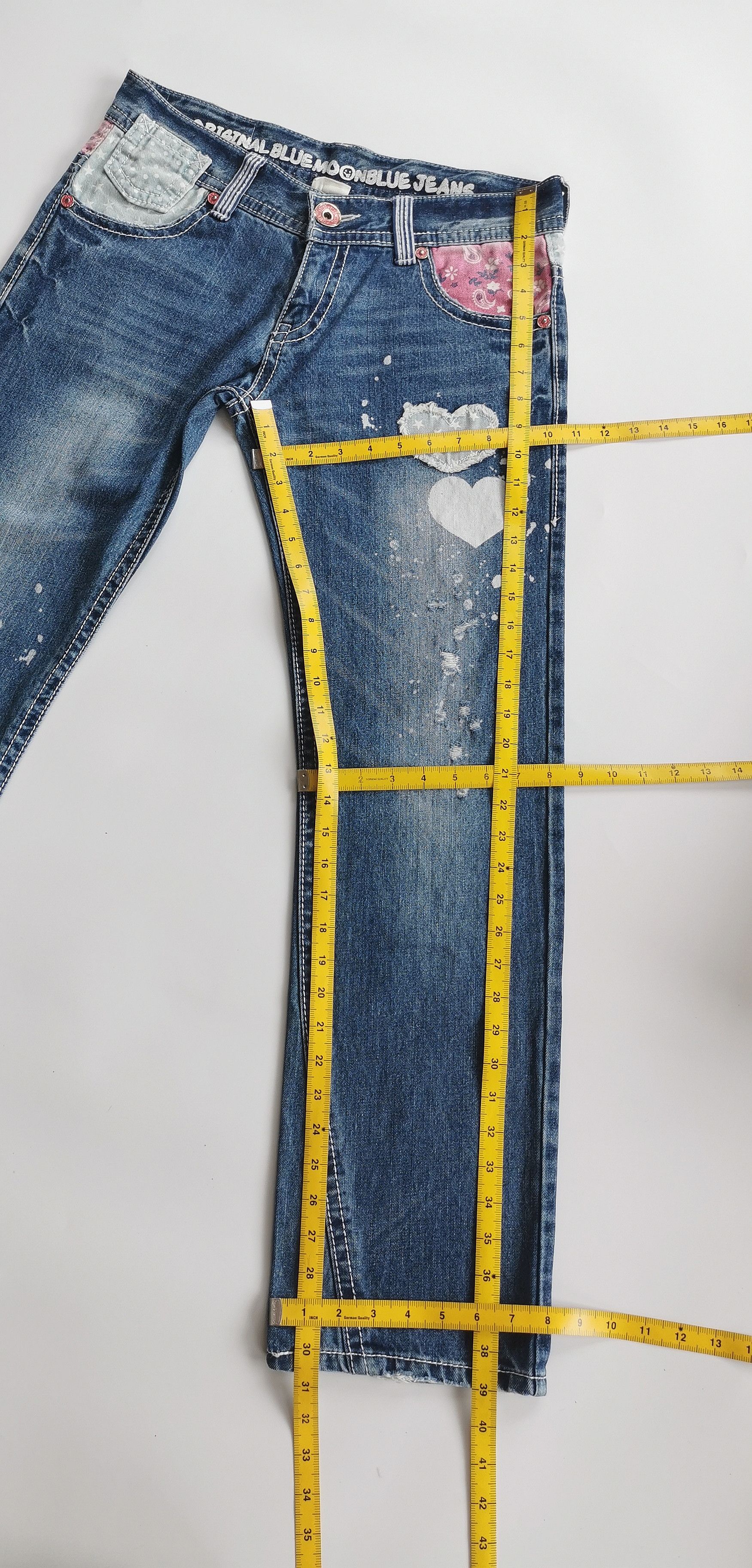Kapital Blue Moon Blue Smiley Paisley Painted Jeans Size US 31 - 10 Thumbnail