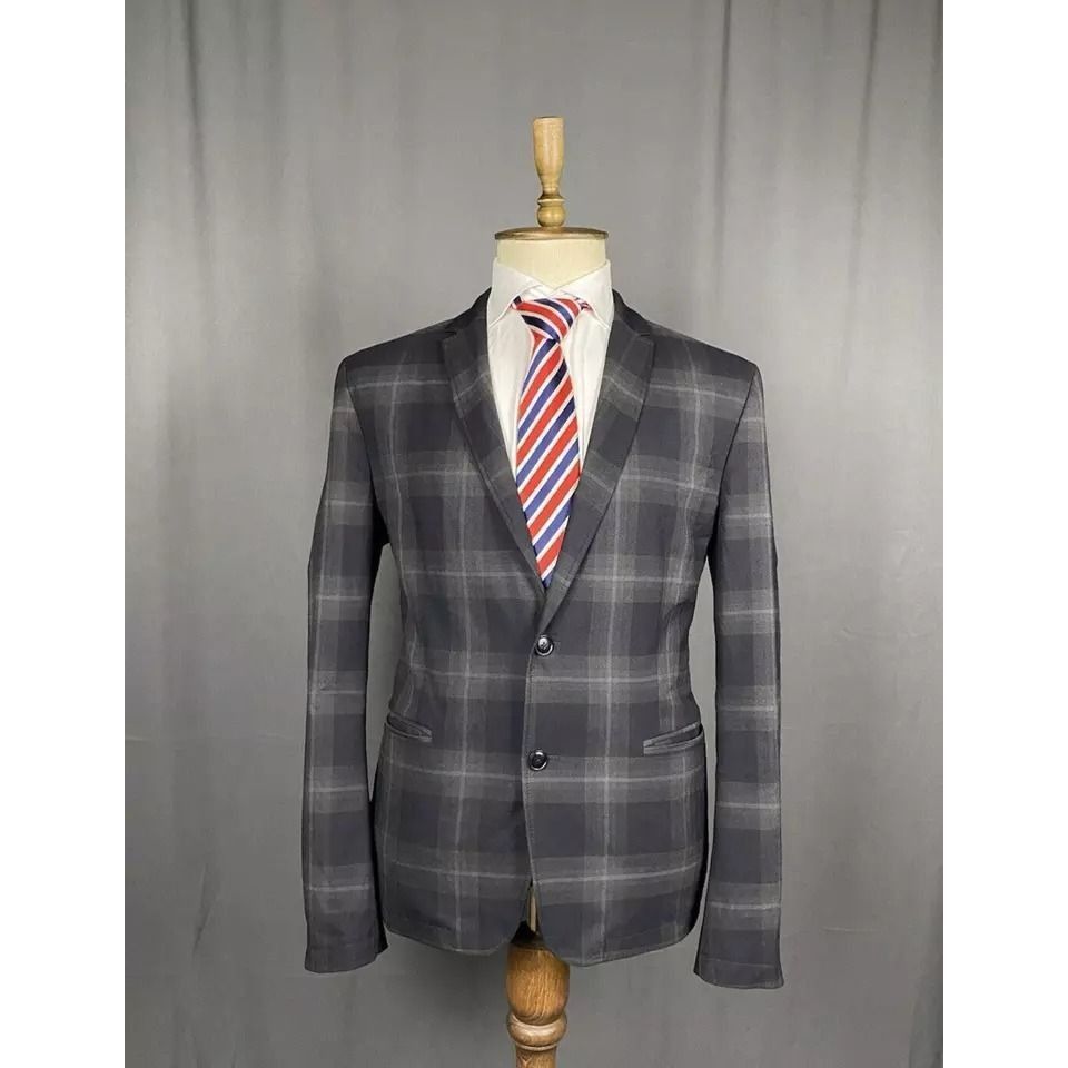 Hugo Boss Hugo Boss Men's Gray Checked Blazer Sportcoat Jacket Size 52 Size 52R - 1 Thumbnail