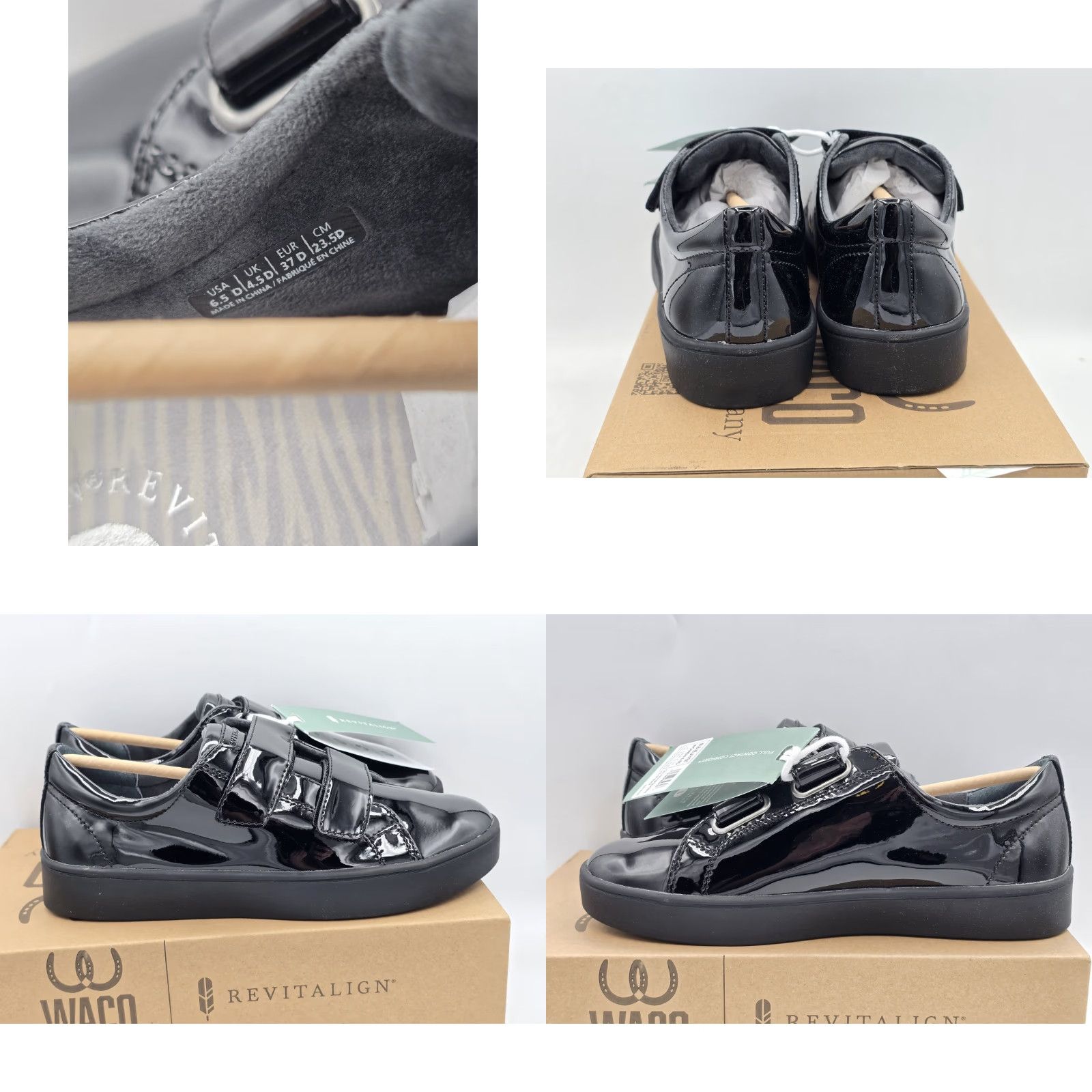 Revitalign Sneaker Women Malibu Black Solid Orthotic Sz 6.5 D(M)