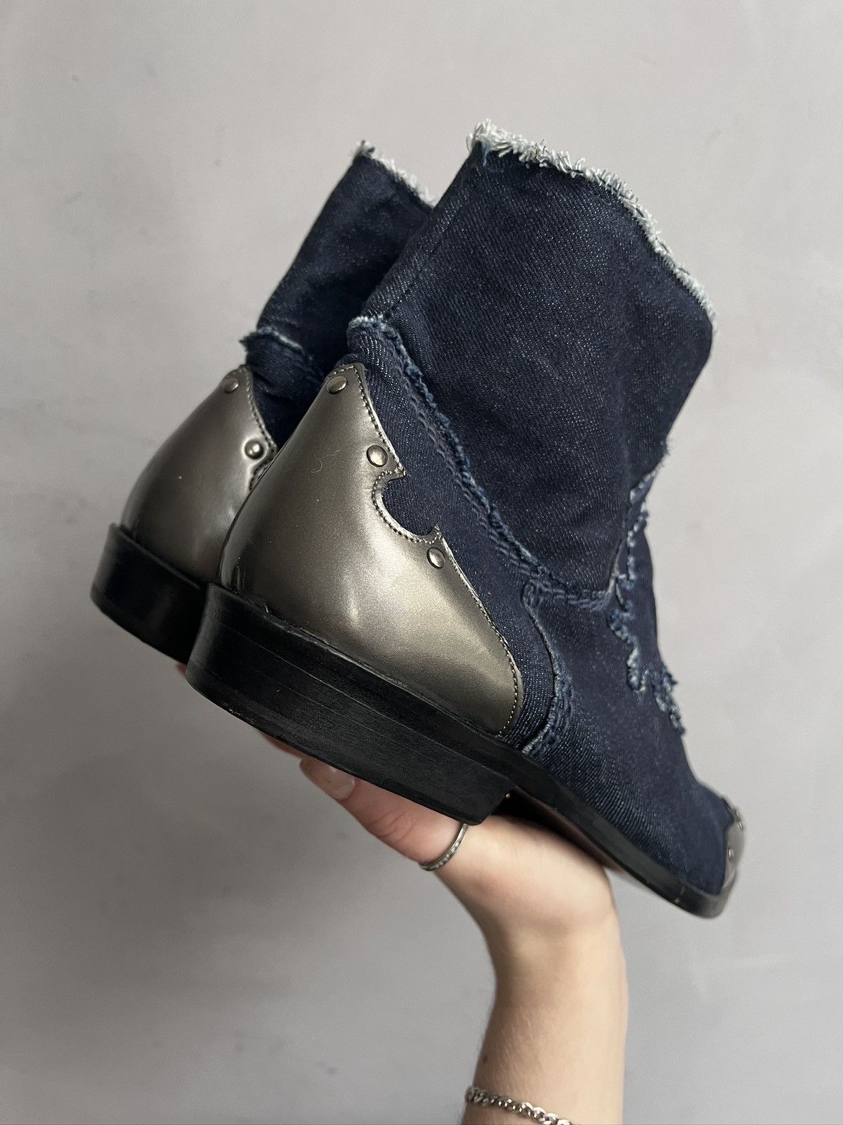 Western Rise Italy western style denim moto boots fashion style Size US 9 / EU 42 - 5 Thumbnail
