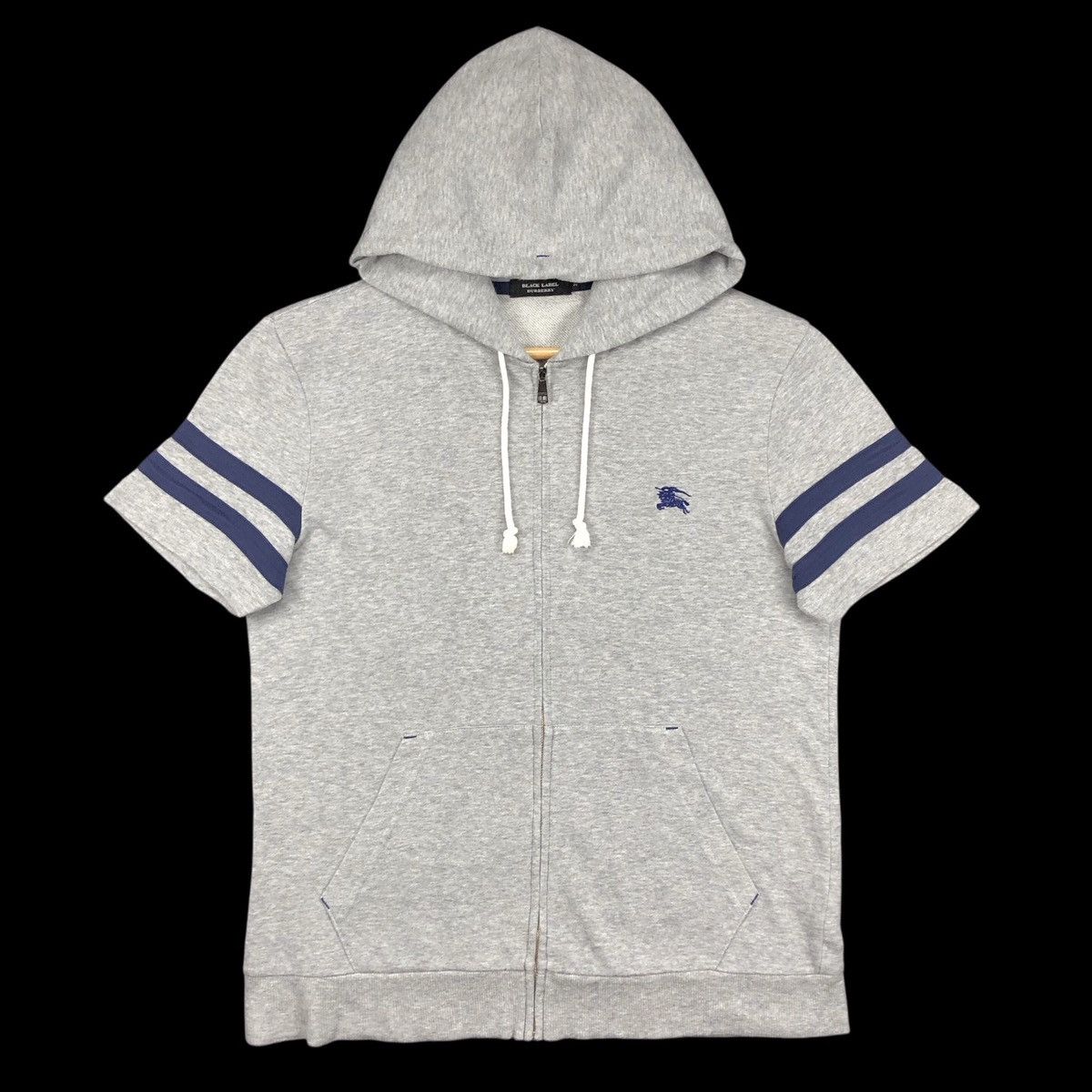 Burberry London Black Label Grey Zipped Short Sleeve Hoodies