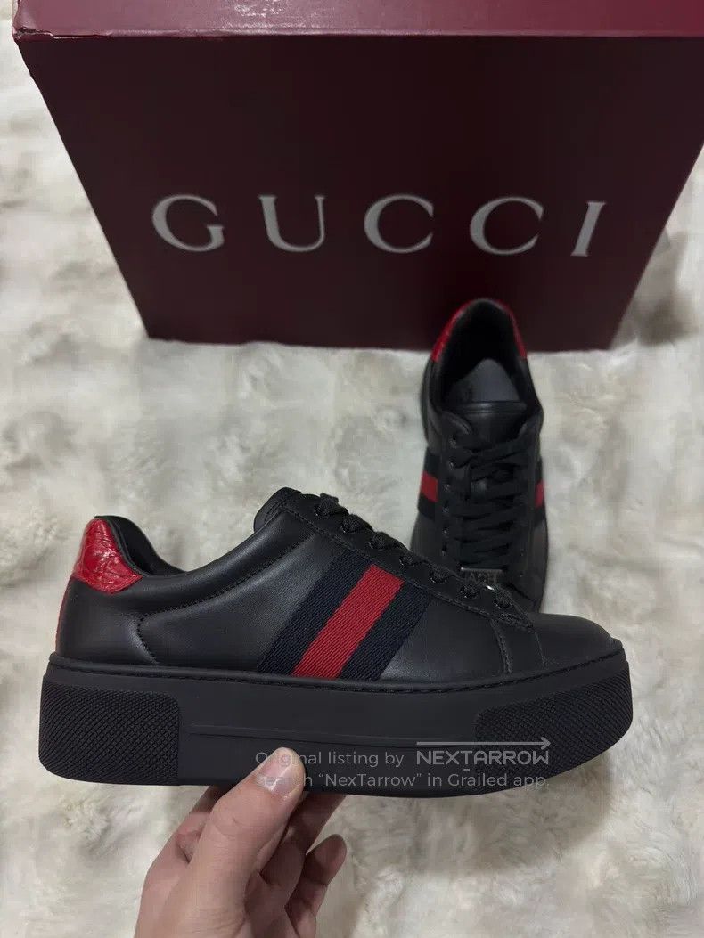 Gucci Guicci Thick Sole Black Red Casual Shoes Size US 4.5 / IT 34.5 - 4 Thumbnail