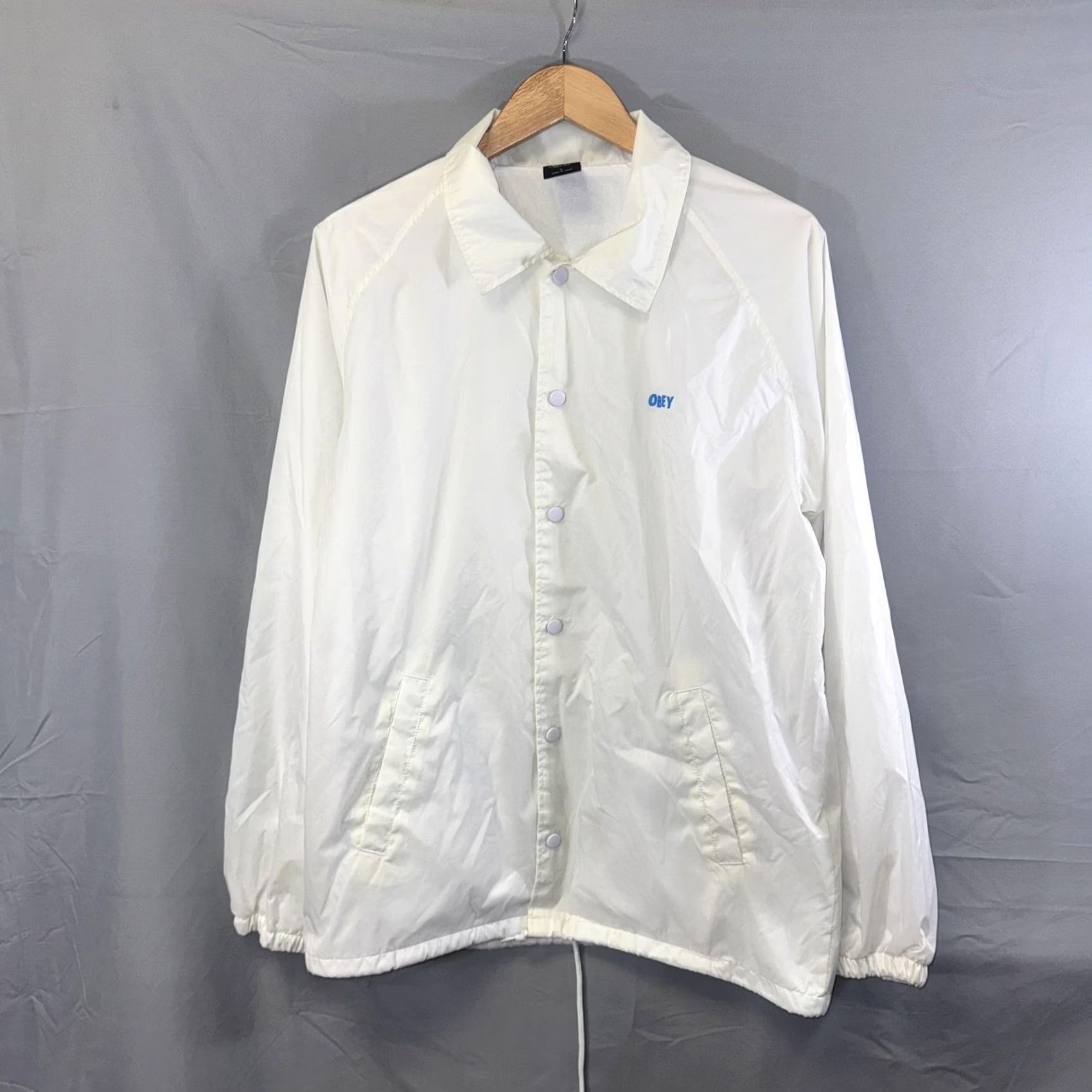 Obey OBEY Jacket Mens L White Windbreaker Snap Front Back Logo Nylon Lined Coach Jacket Size US L / EU 52-54 / 3 - 2 Thumbnail