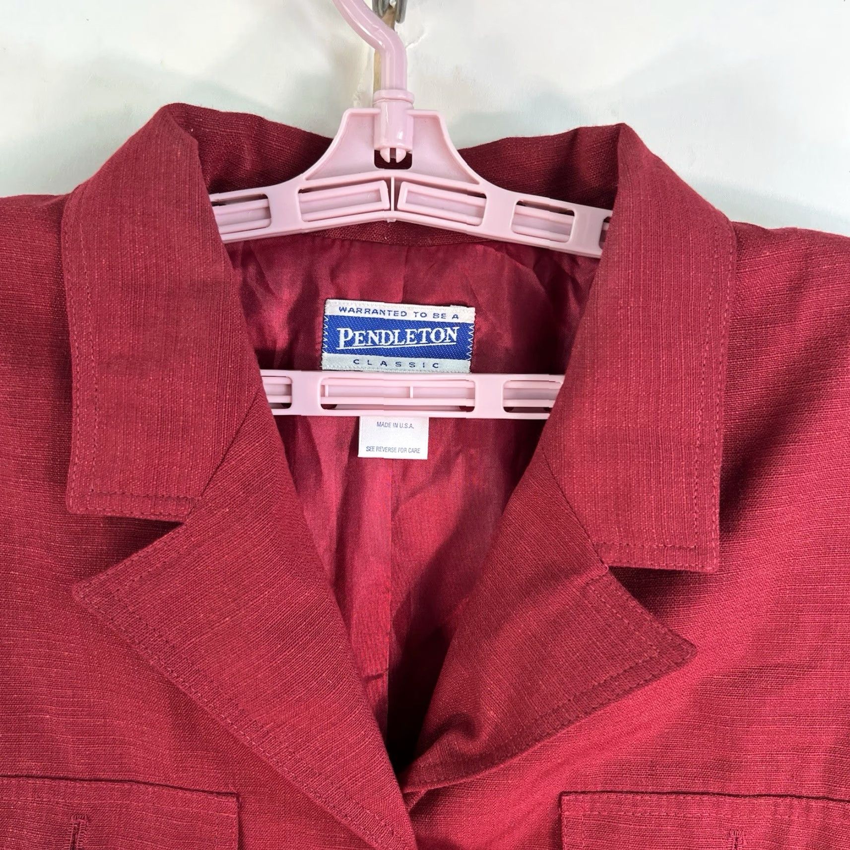 Pendleton VINTAGE Pendleton Button-Up Shirt Women's Size 14 Red Short Sleeve Lined Linen Rayon Blend Size 36" / US 14 / IT 50 - 2 Thumbnail