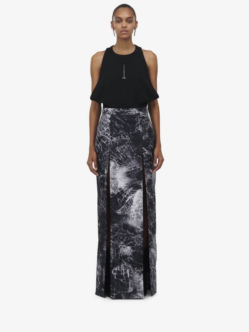 Alexander McQueen o1srvl11e0326 Smashed Screen Split Skirt in Black/White Size 28" / US 6 / IT 42 - 2 Thumbnail