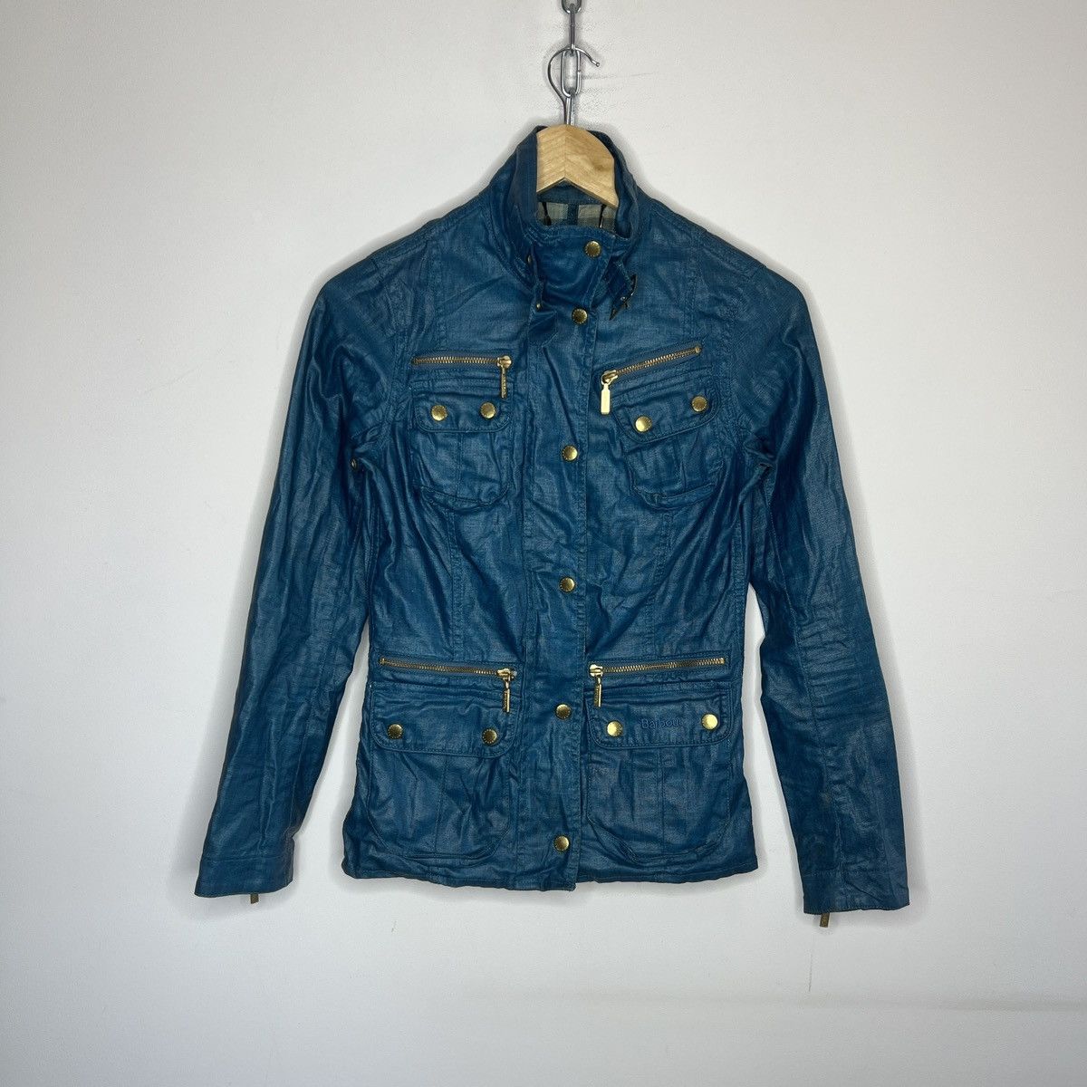 Barbour × Japanese Brand Vintage Waxed Barbour Linen Blue Jacket Coat Utility Size XS / US 0-2 / IT 36-38 - 1 Thumbnail