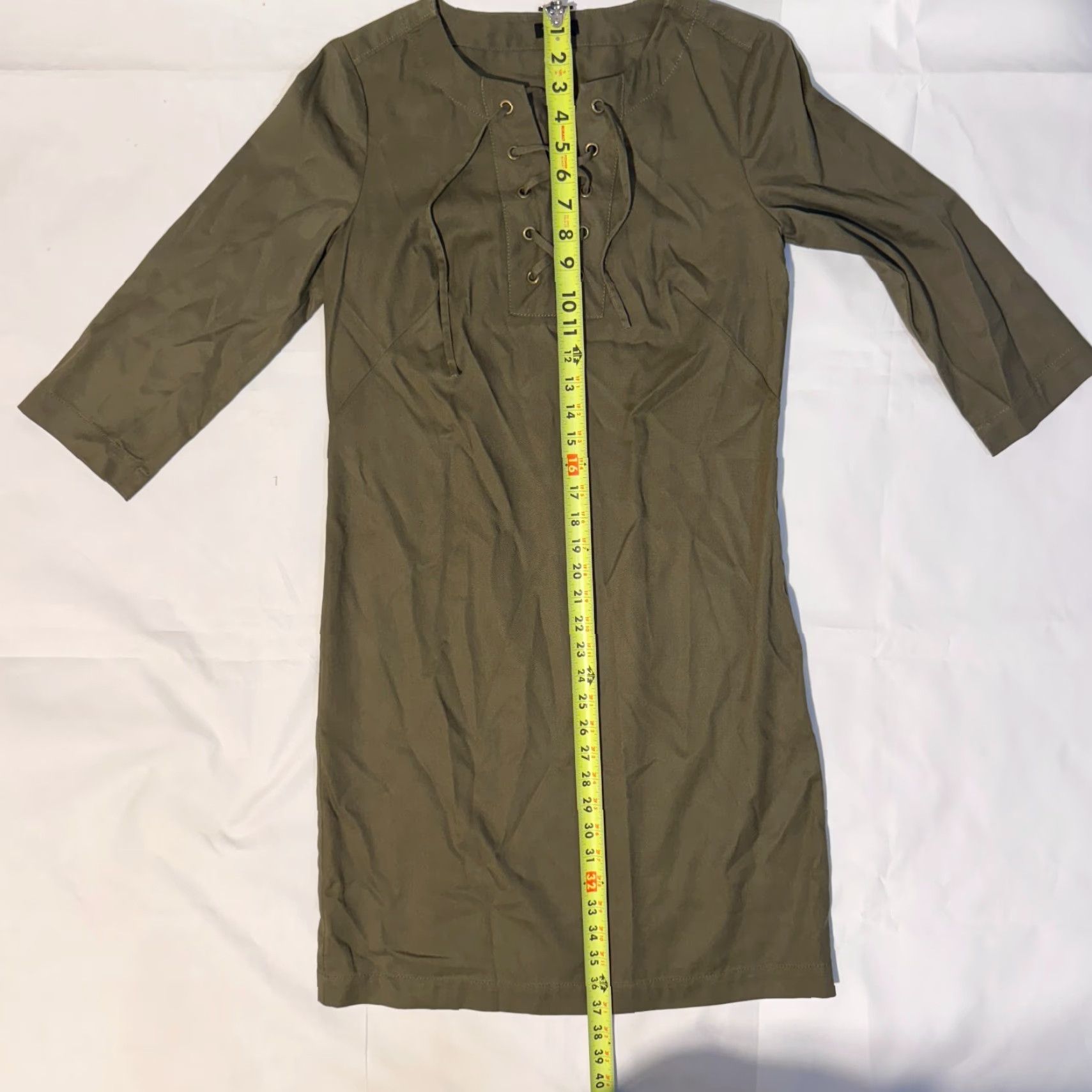 Talbots Talbots Shirt Dress 2 Lace Up Front 3/4 Sleeve Tencel Blend Knee Length Olive Green Womens/Regular Size 2 Size XS / US 0-2 / IT 36-38 - 6 Thumbnail