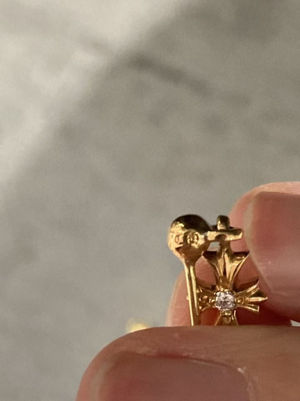 Chrome Hearts Chrome Hearts 22K Gold Diamond Tiny E Cross Earring Drop Size ONE SIZE - 6 Thumbnail