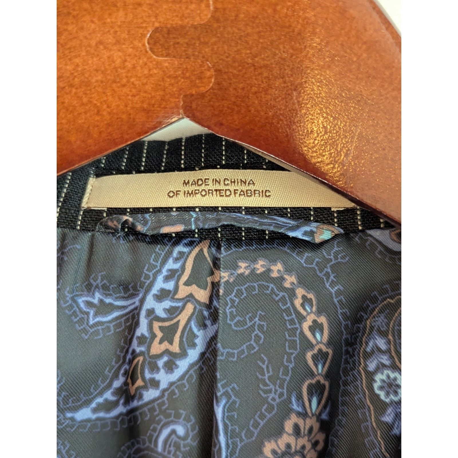 Joseph Abboud Size 38L Black w/White Pin Stripes Linen 2 Button Notch Size 38L - 13 Thumbnail