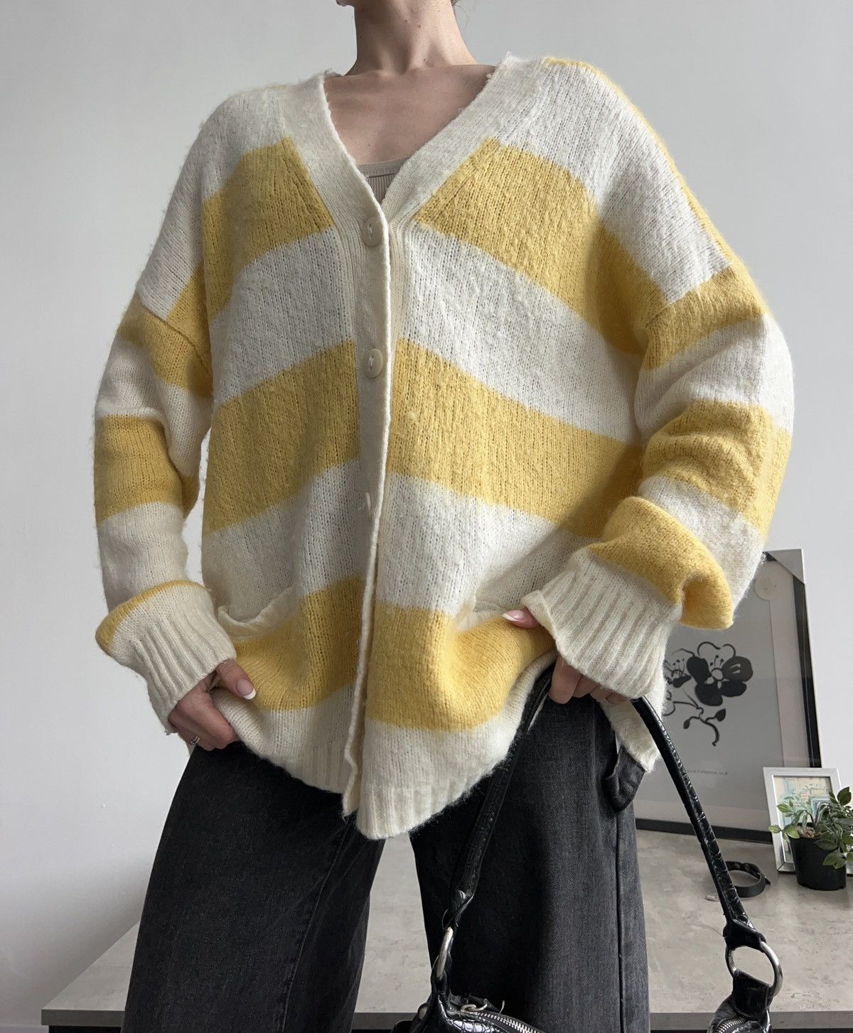 Allsaints AllSaints Lou Cardigan Yellow / Cream Wool Size M / US 6-8 / IT 42-44 - 3 Thumbnail