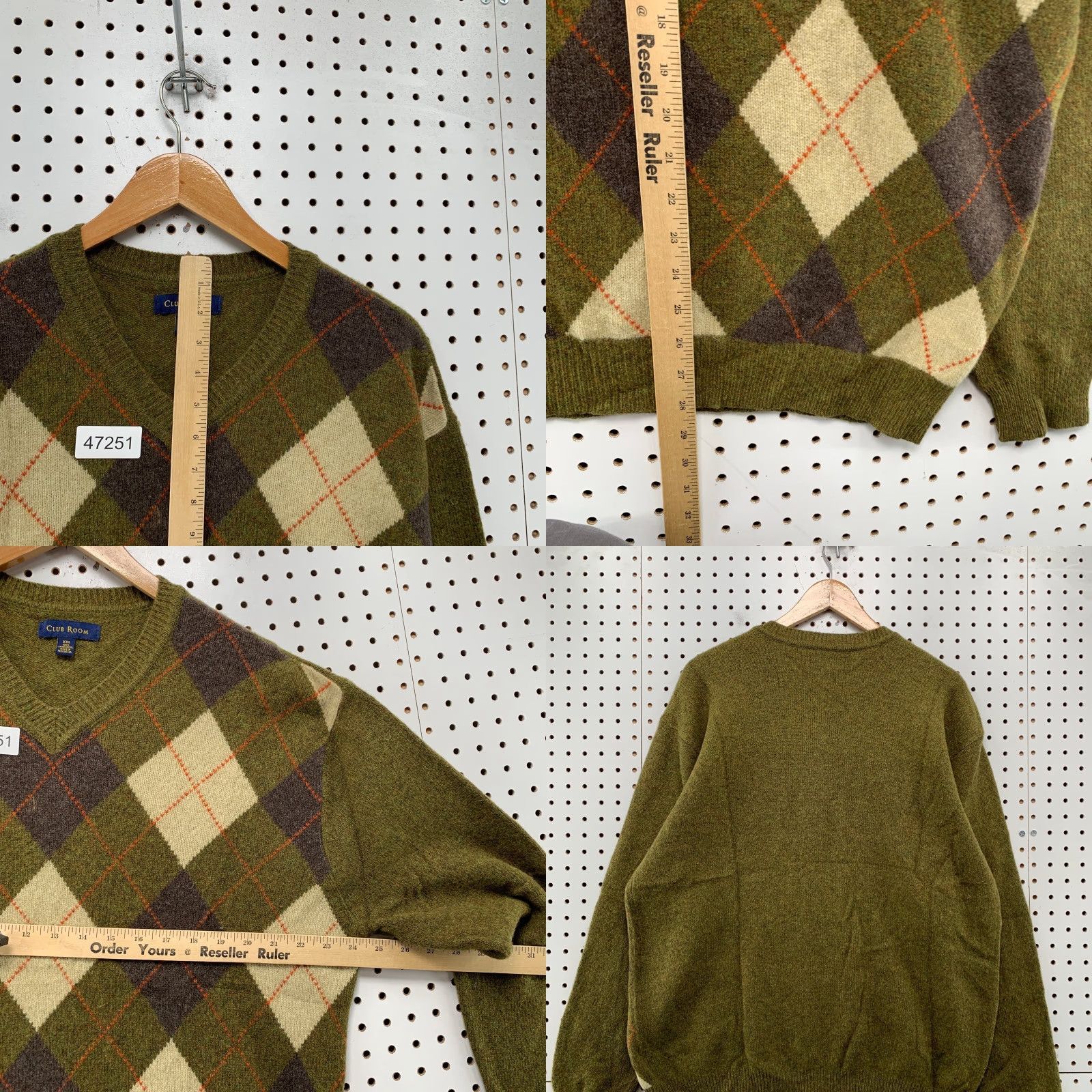Club Room Club Room Mens Wool Sweater 2XL Green Argyle V-Neck Pullover Knit Wool Warm Winter Casual Mens Size US XXL / EU 58 / 5 - 8 Thumbnail