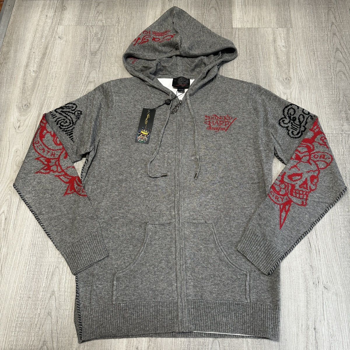 Ed Hardy Ed Hardy Tiger Hooded Wool Blend Zip Knit Sweater Cardigan Size US L / EU 52-54 / 3 - 3 Thumbnail