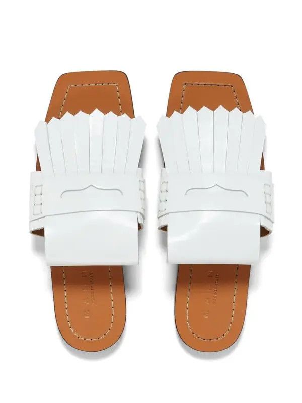 Marni o1w1db10125 Fringed Leather Flat Sandals in White Size US 6 / IT 36 - 4 Thumbnail