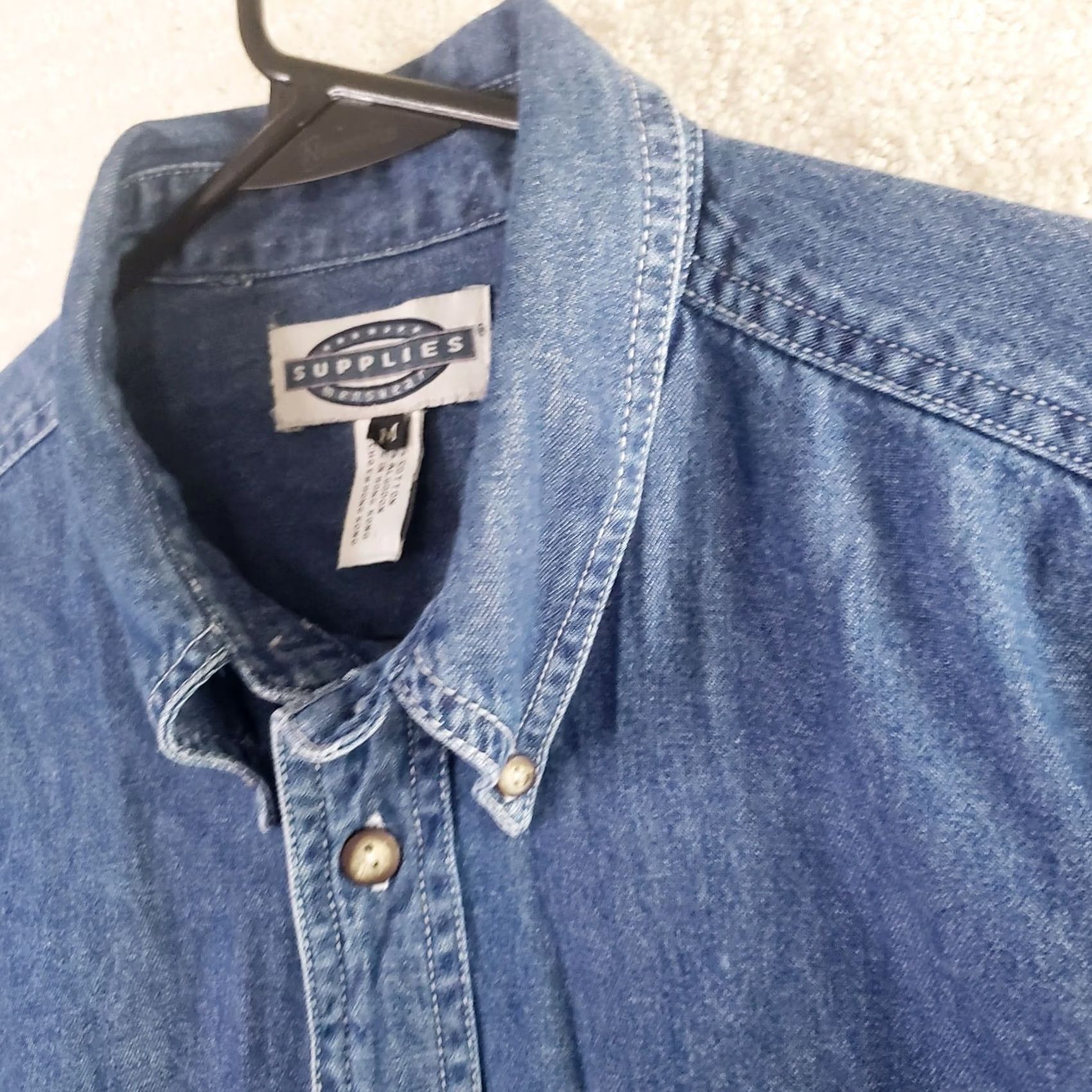 Denime Supplies Menswear Mens Denim Button-Up Shirt Blue with USMC Marines Logo Pocket Long Sleeve Collared Button-Up Regular Fit M Boys Mens Girls? Size US 31 - 7 Thumbnail