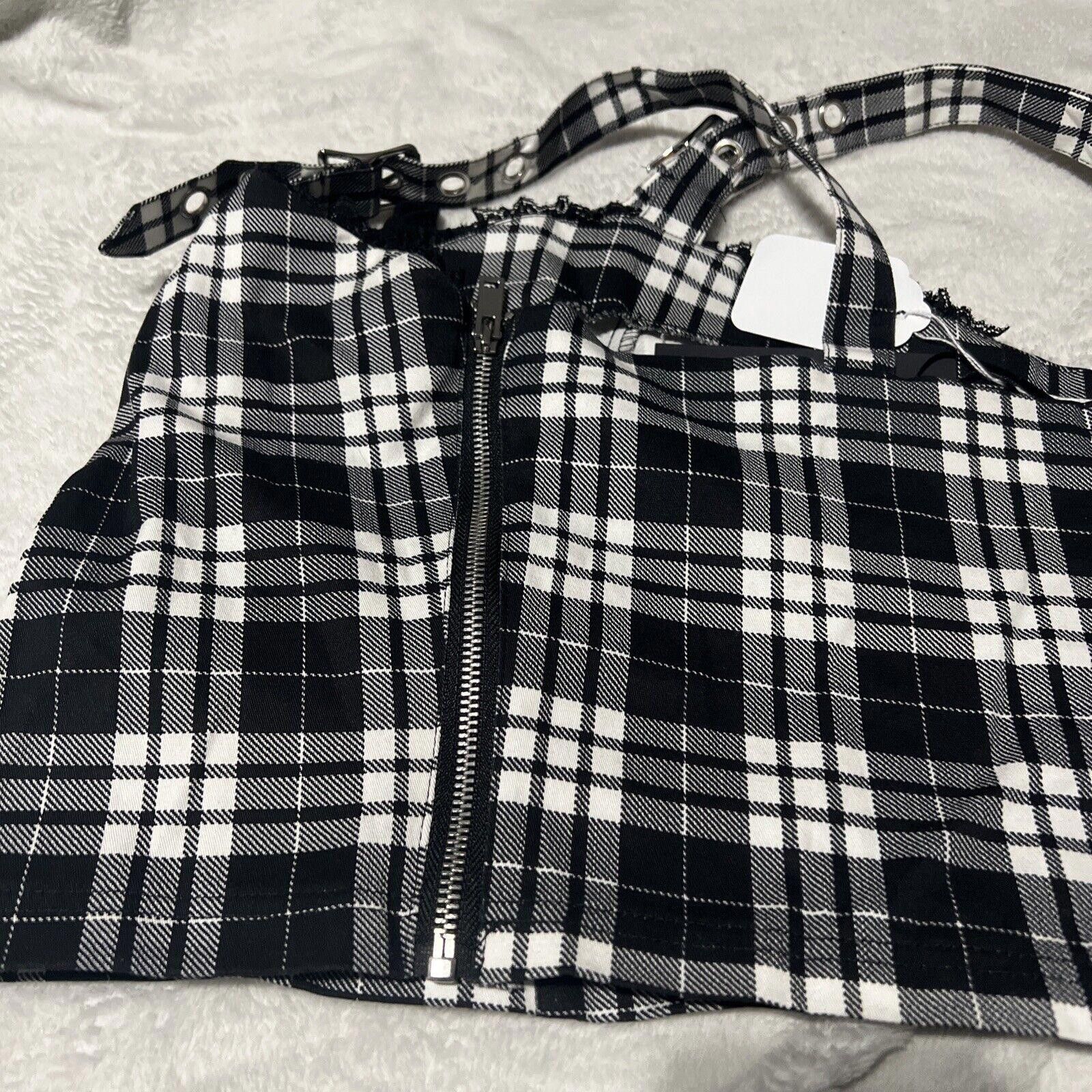 Designer XL Purple Plaid Punk Top Buckle Goth Dolls Kill Crop Top Size XL / US 12-14 / IT 48-50 - 4 Thumbnail
