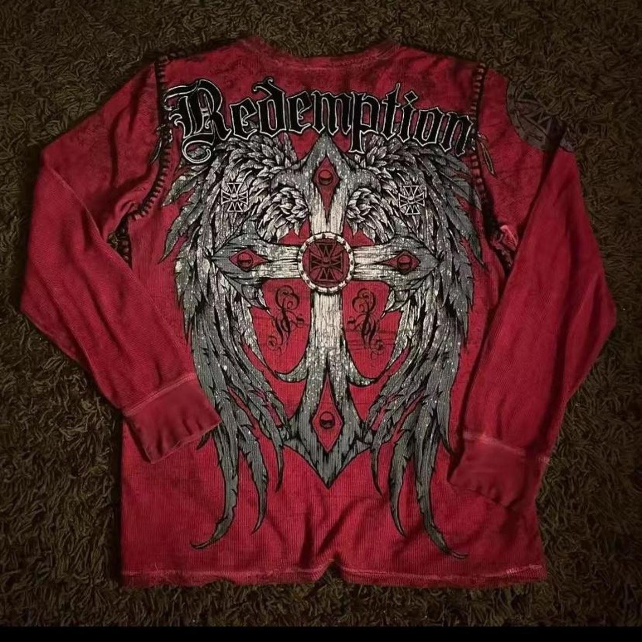 Affliction × Designer × Japanese Brand Red 'Redemption' Affliction Longsleeve Size US XL / EU 56 / 4 - 4 Thumbnail