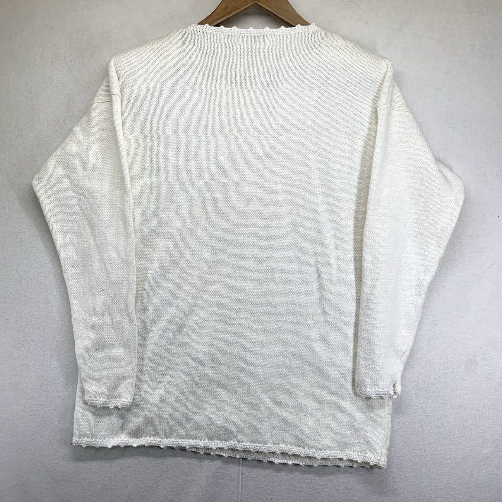 Vintage Vintage 90s Women's Large Floral Embroidered Beaded Sweater Cotton Ramie Bohemian Casual Party Size L / US 10 / IT 46 - 2 Thumbnail
